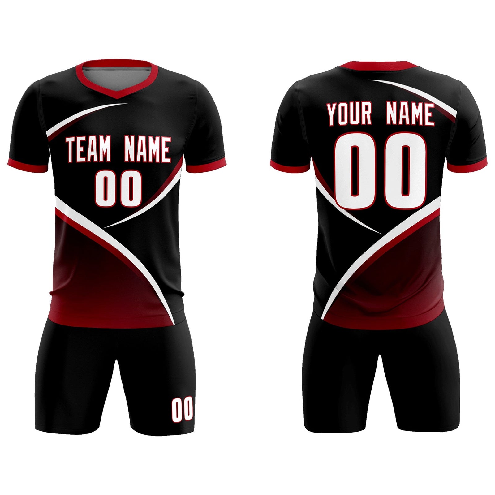 Custom Black Red Color Block Training Uniform For Men Soccer Sets Jersey