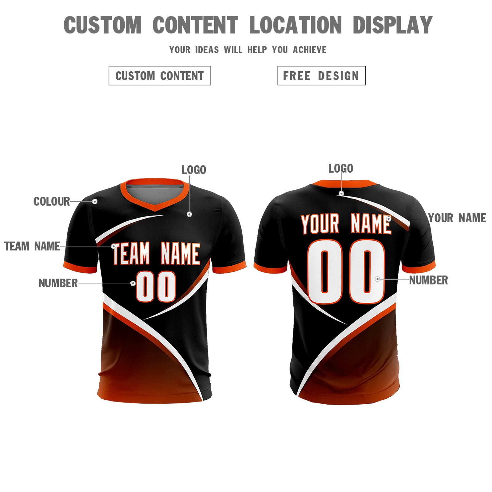 Custom Black Orange Color Block Training Uniform For Men Soccer Sets Jersey