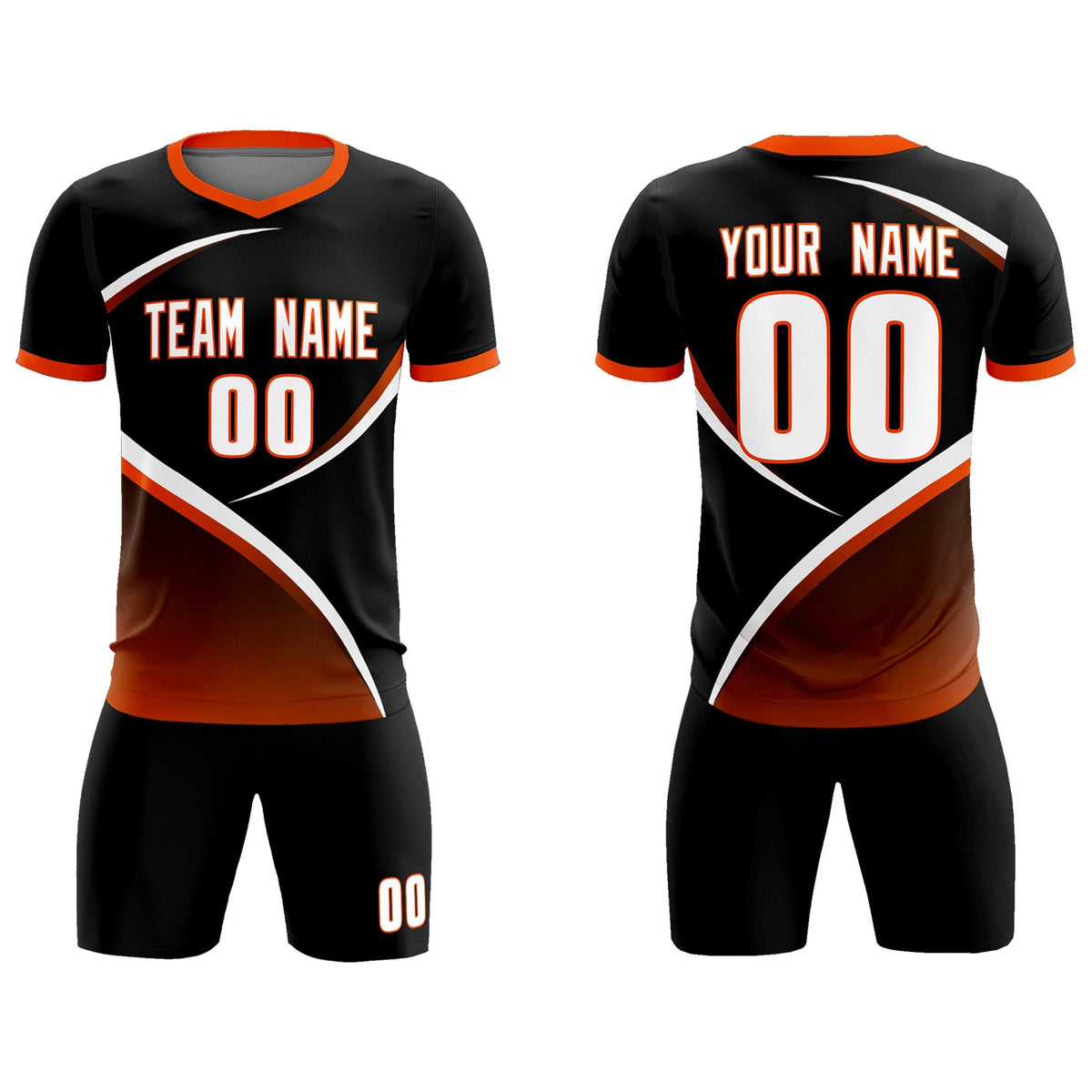 Custom Black Orange Color Block Training Uniform For Men Soccer Sets Jersey