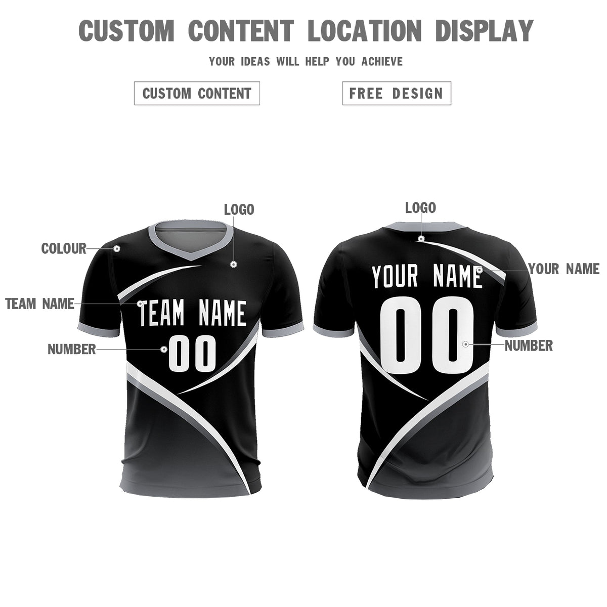 Custom Black Gray Color Block Training Uniform For Men Soccer Sets Jersey