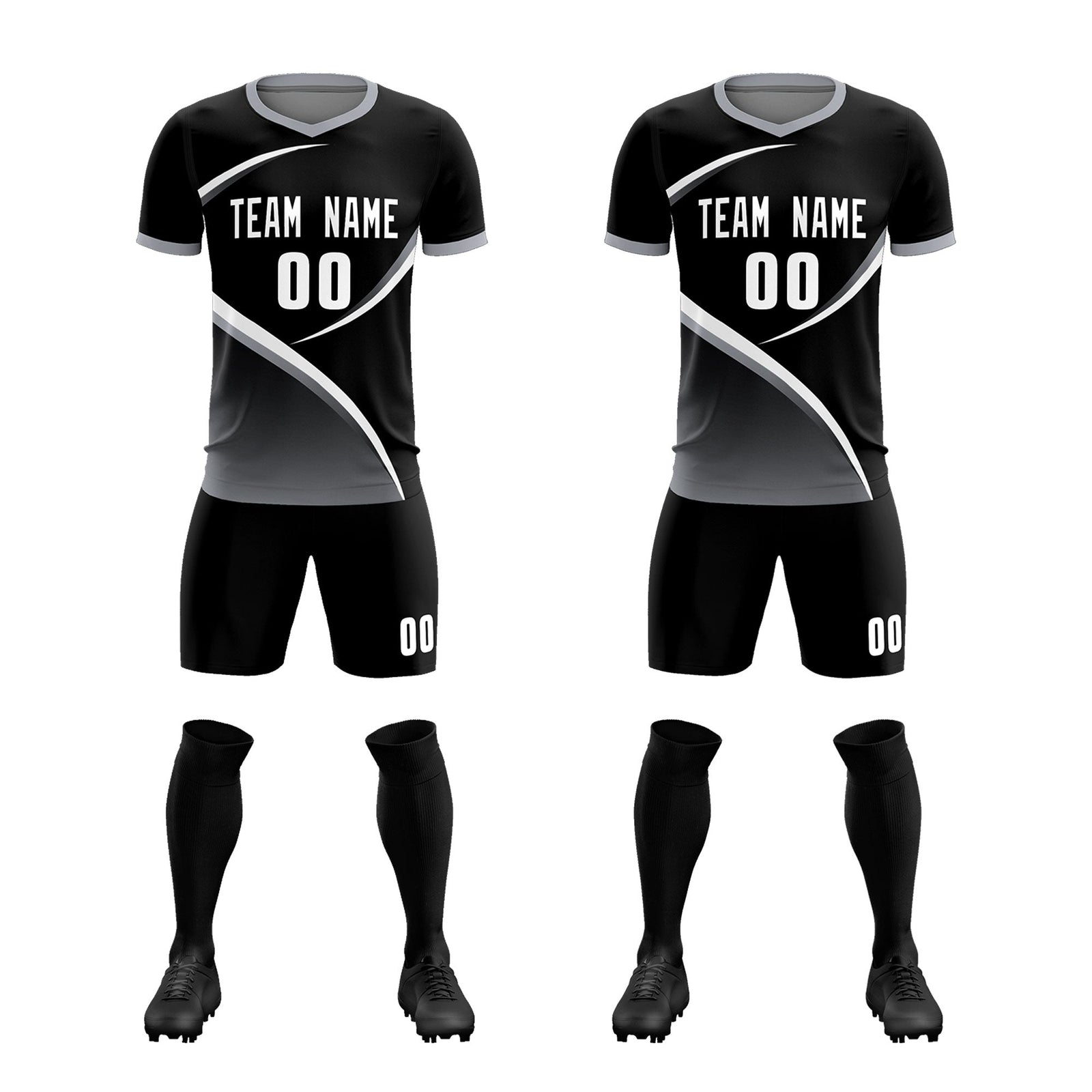 Custom Black Gray Color Block Training Uniform For Men Soccer Sets Jersey