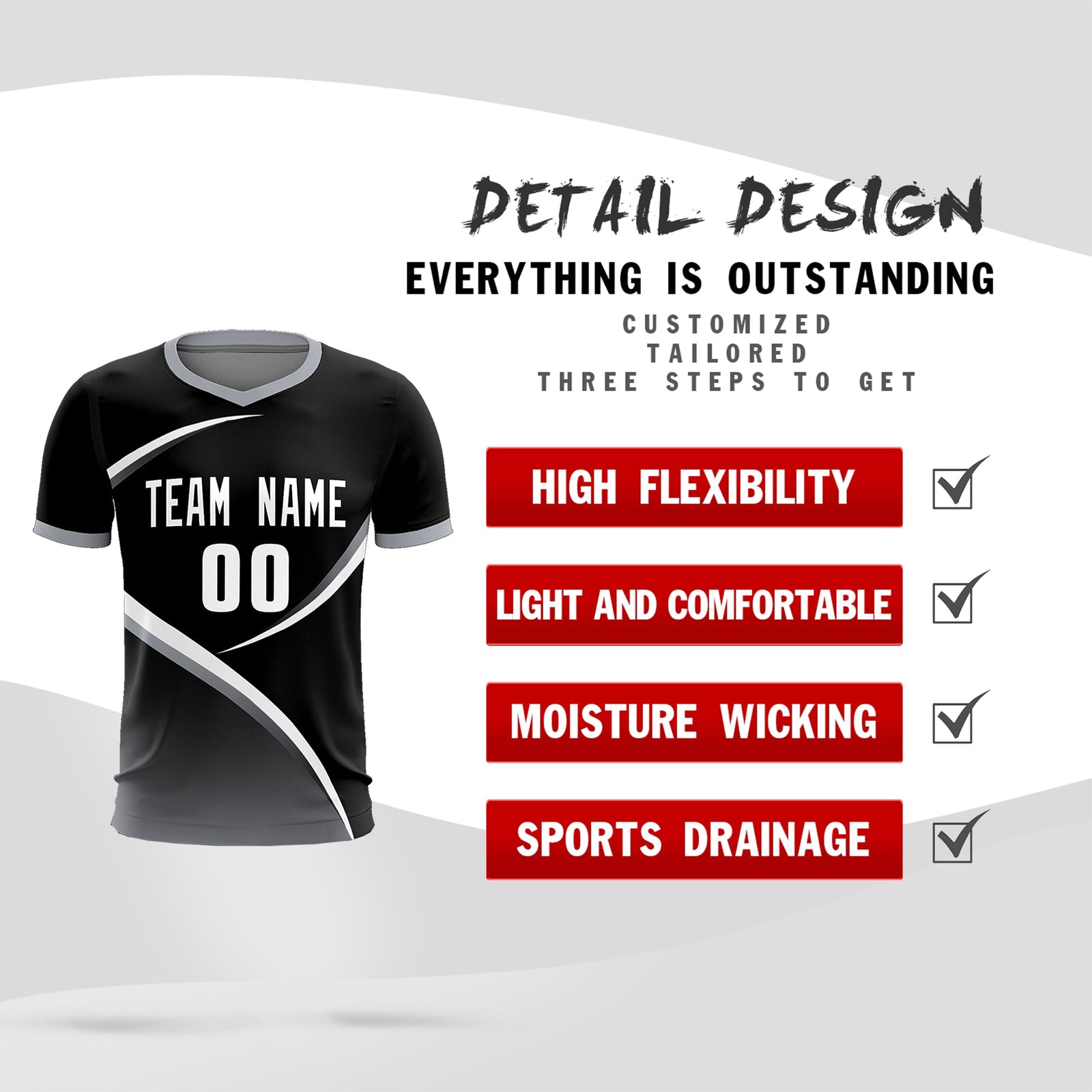 Custom Black Gray Color Block Training Uniform For Men Soccer Sets Jersey