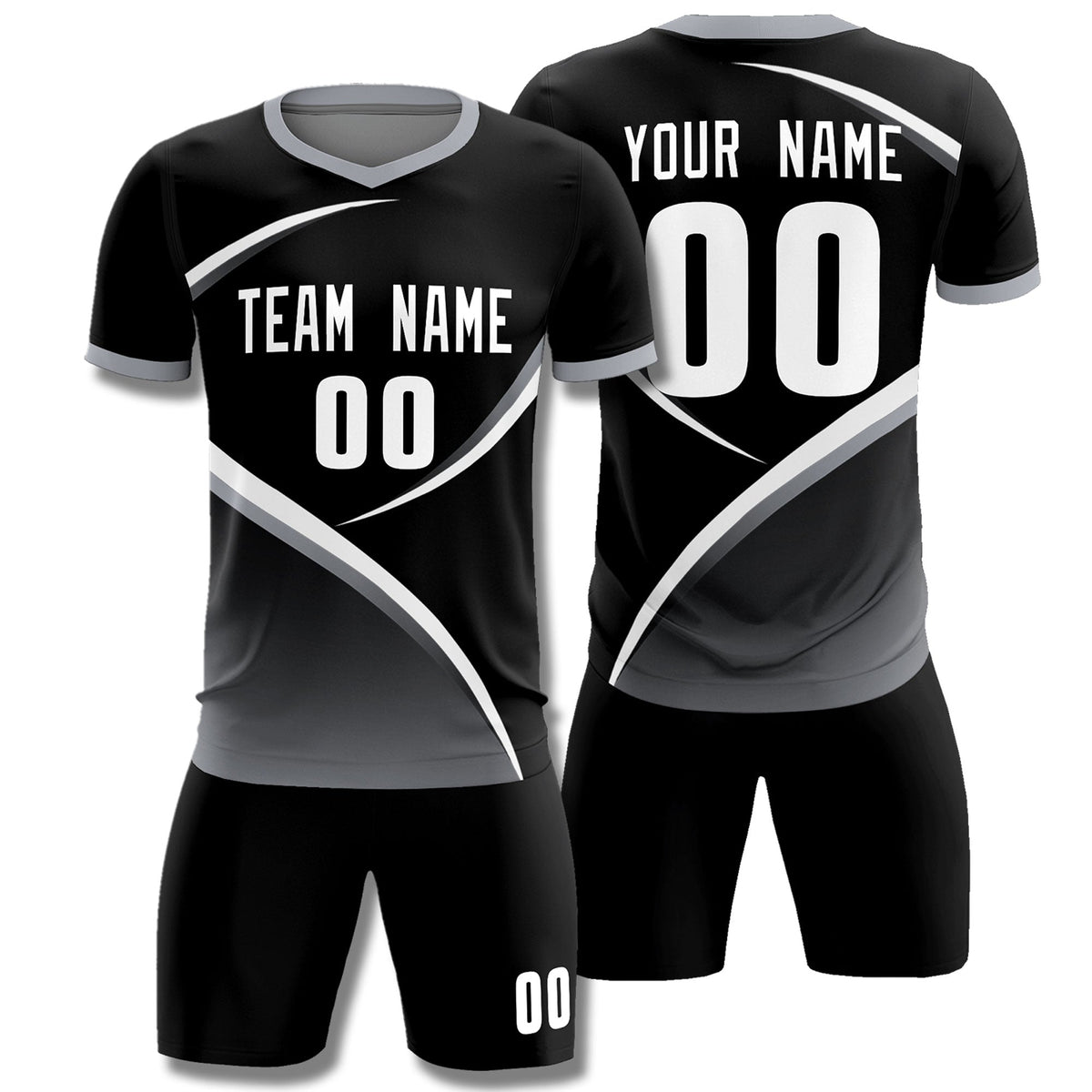 Custom Black Gray Color Block Training Uniform For Men Soccer Sets Jersey