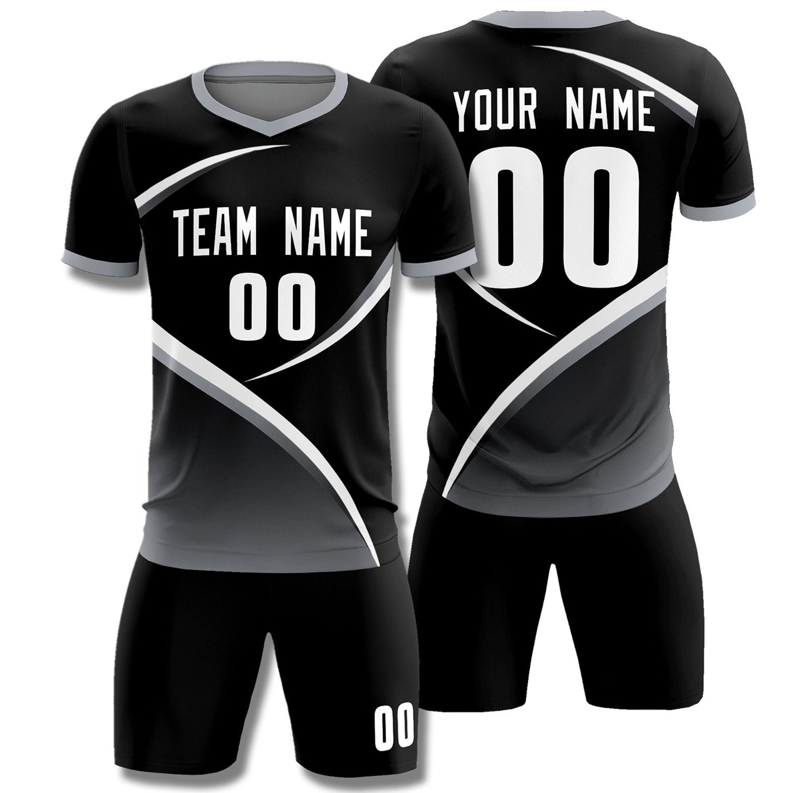 Custom Black Gray Color Block Training Uniform For Men Soccer Sets Jersey