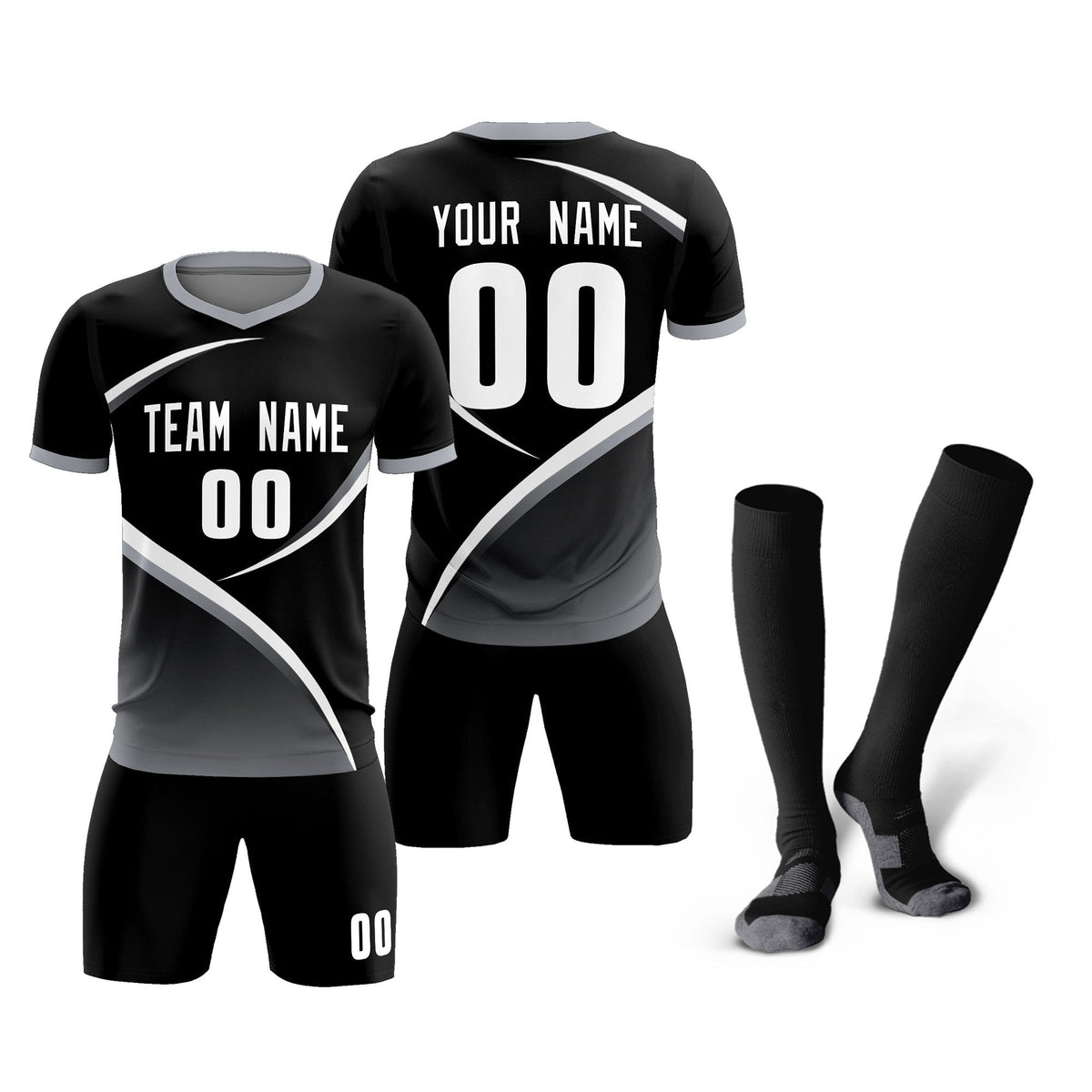 Custom Black Gray Color Block Training Uniform For Men Soccer Sets Jersey