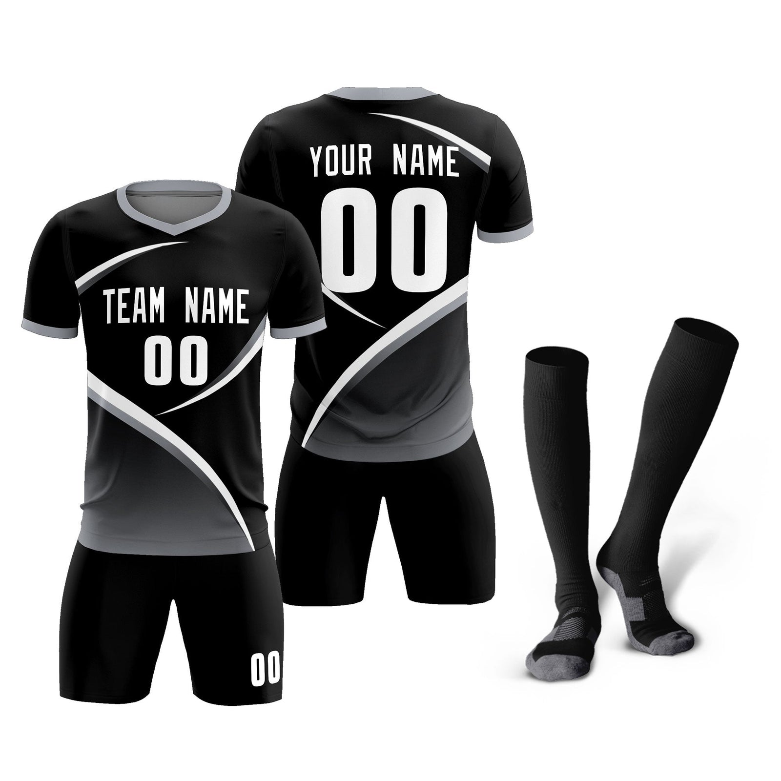 Custom Black Gray Color Block Training Uniform For Men Soccer Sets Jersey