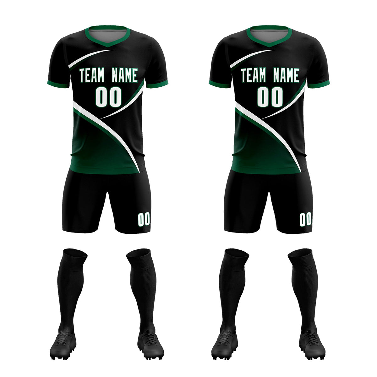 Custom Black Kelly Green Color Block Training Uniform For Men Soccer Sets Jersey