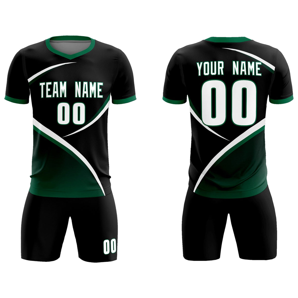 Custom Black Kelly Green Color Block Training Uniform For Men Soccer Sets Jersey