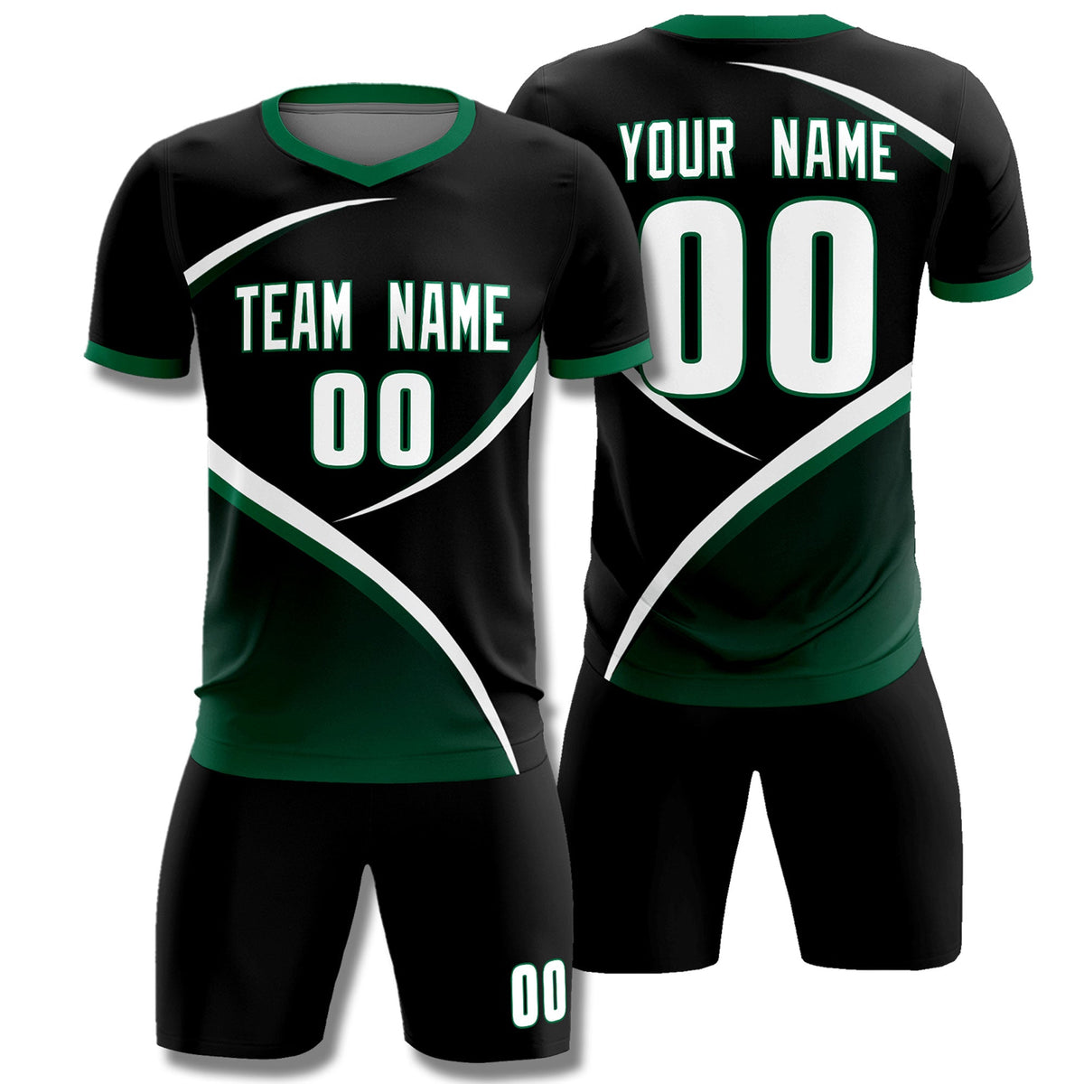 Custom Black Kelly Green Color Block Training Uniform For Men Soccer Sets Jersey