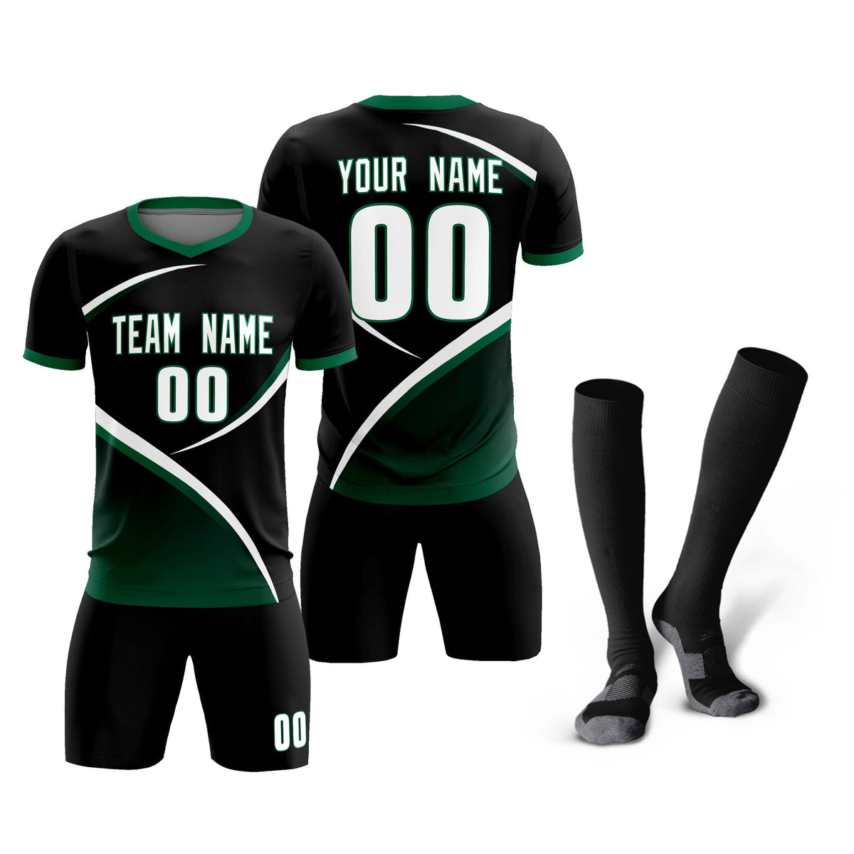 Custom Black Kelly Green Color Block Training Uniform For Men Soccer Sets Jersey
