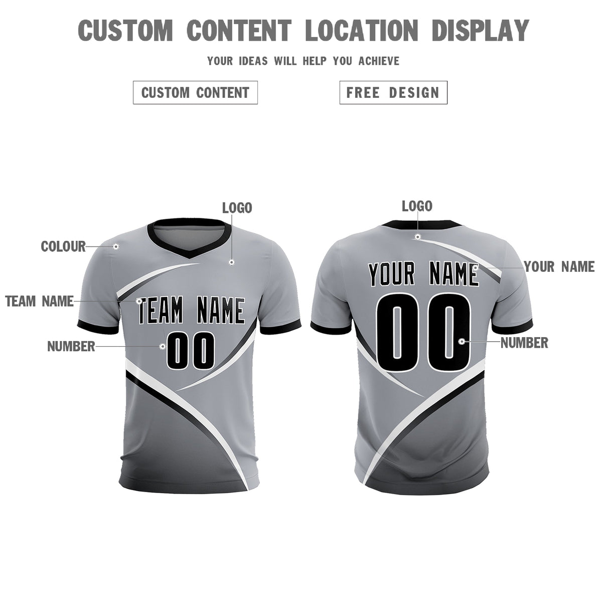Custom Gray Black Color Block Training Uniform For Men Soccer Sets Jersey
