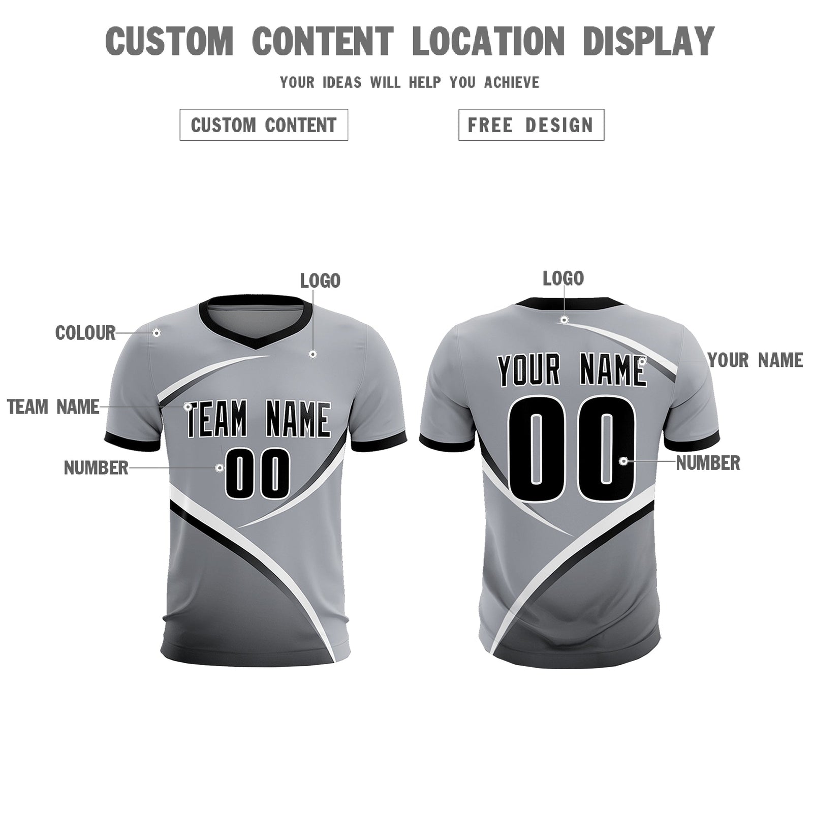 Custom Gray Black Color Block Training Uniform For Men Soccer Sets Jersey