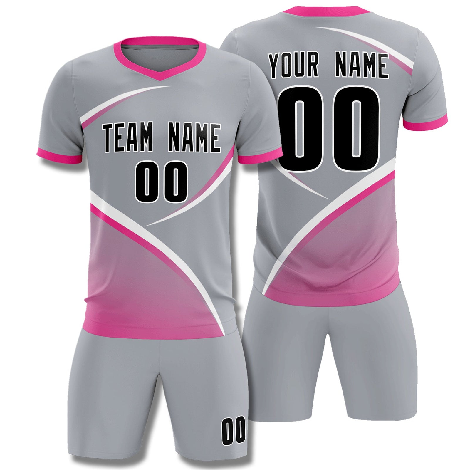 Custom Gray Pink Color Block Training Uniform For Men Soccer Sets Jersey