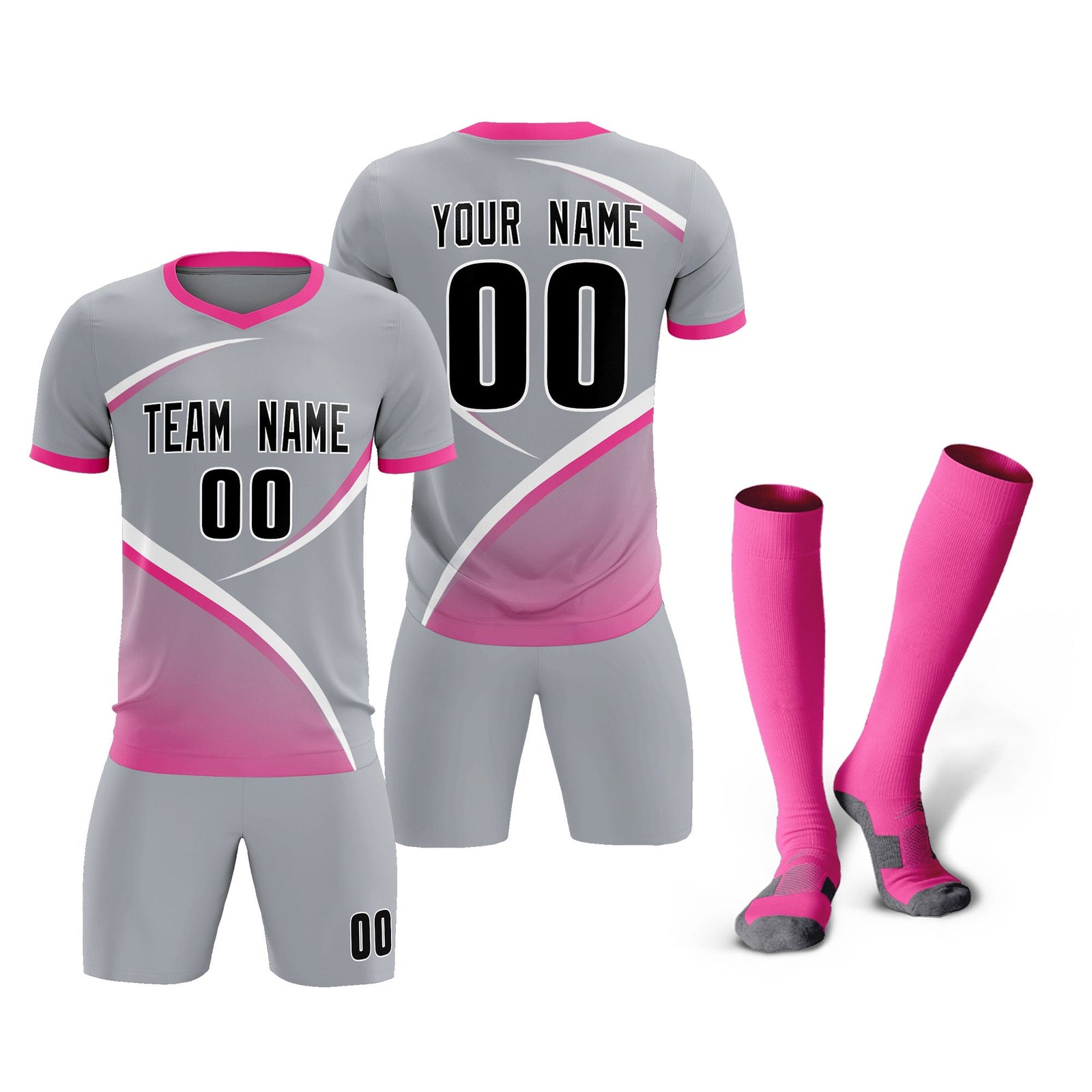 Custom Gray Pink Color Block Training Uniform For Men Soccer Sets Jersey