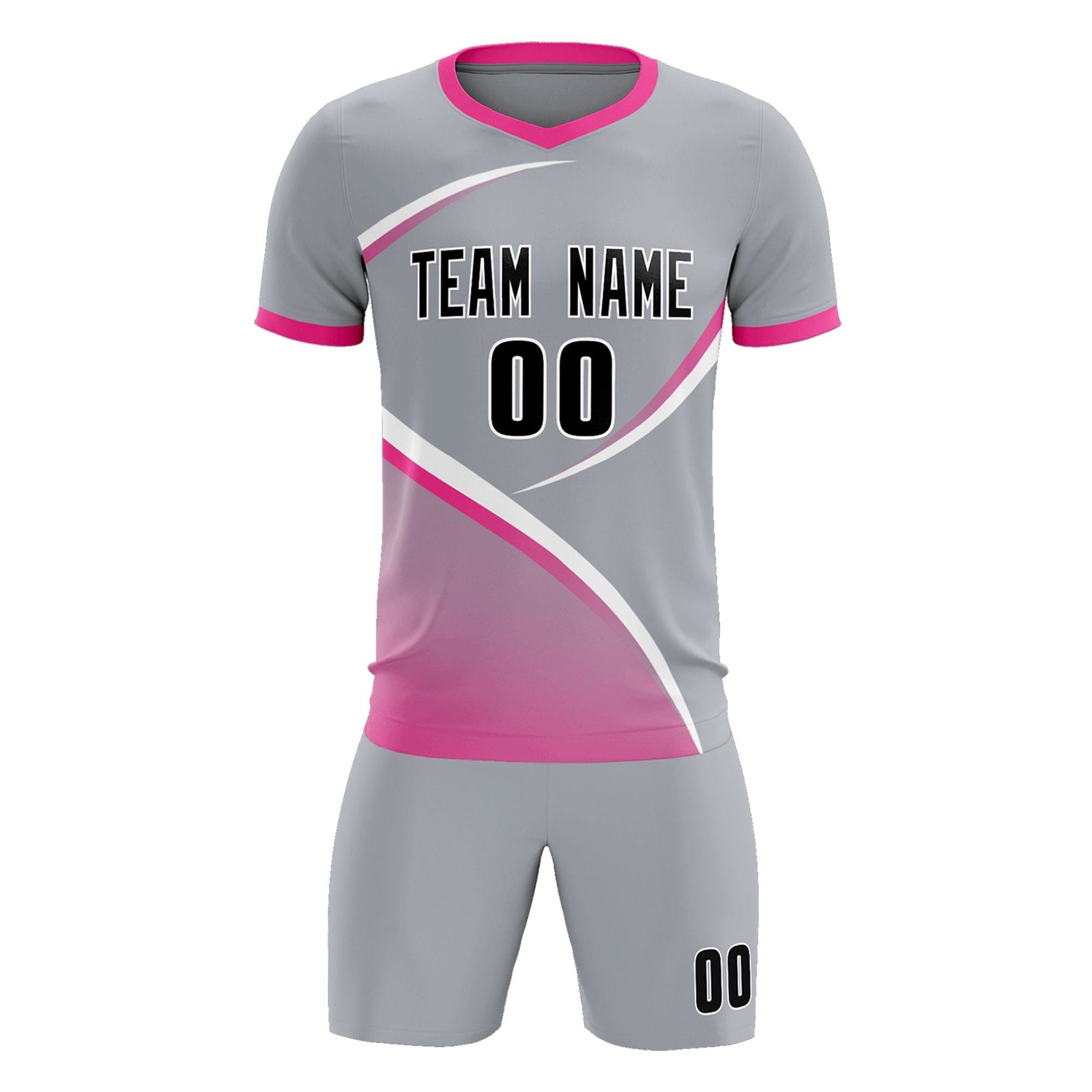 Custom Gray Pink Color Block Training Uniform For Men Soccer Sets Jersey