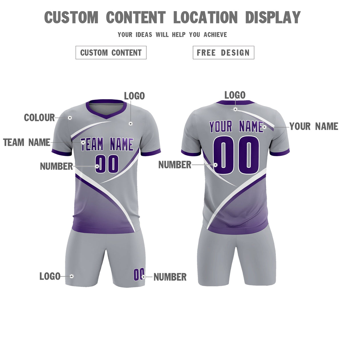Custom Gray Purple Color Block Training Uniform For Men Soccer Sets Jersey