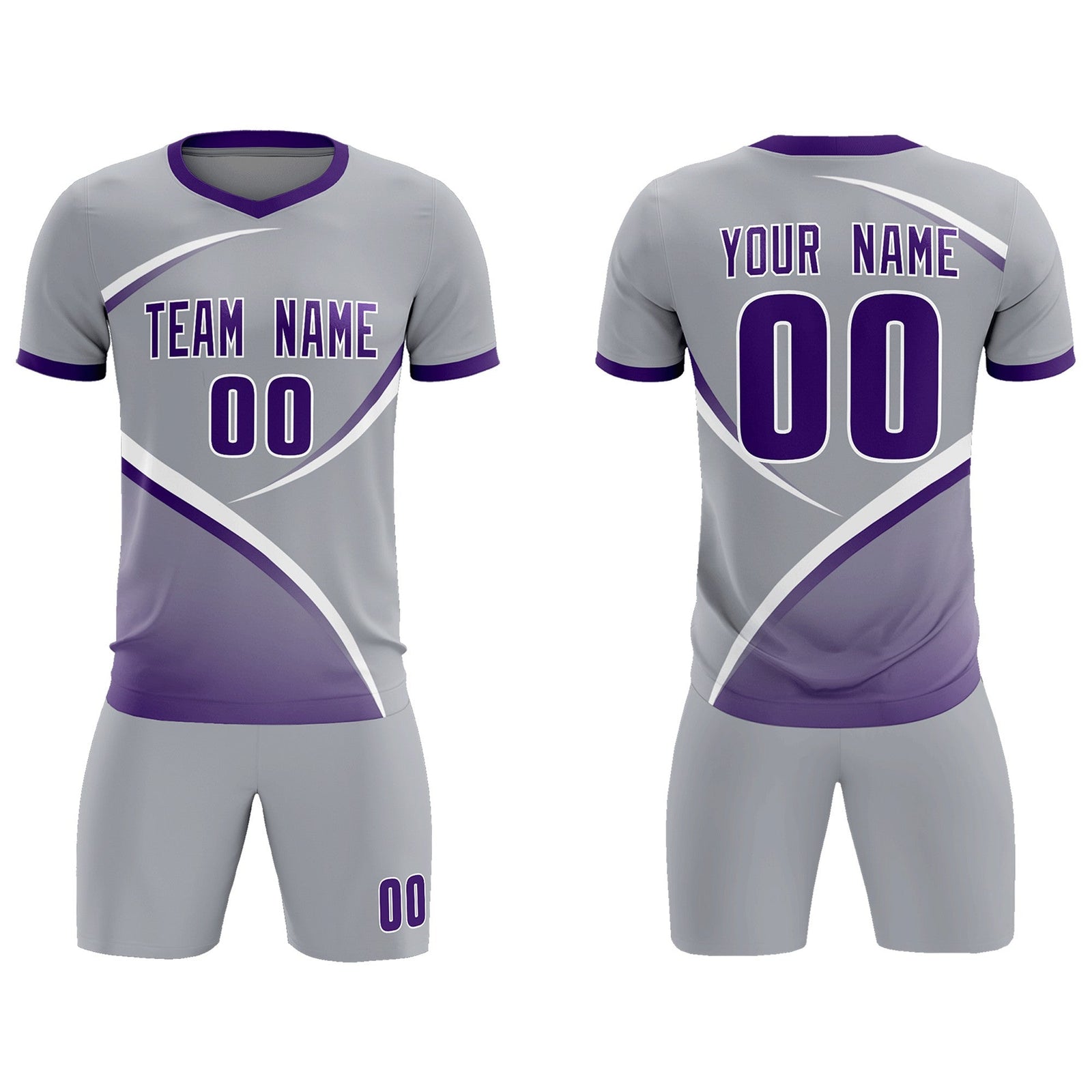 Custom Gray Purple Color Block Training Uniform For Men Soccer Sets Jersey
