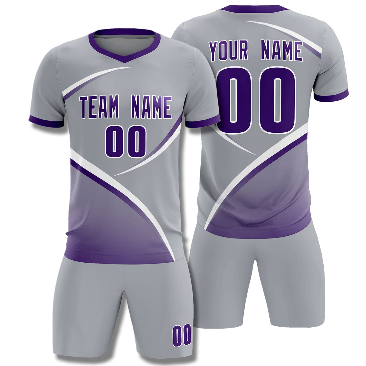 Custom Gray Purple Color Block Training Uniform For Men Soccer Sets Jersey