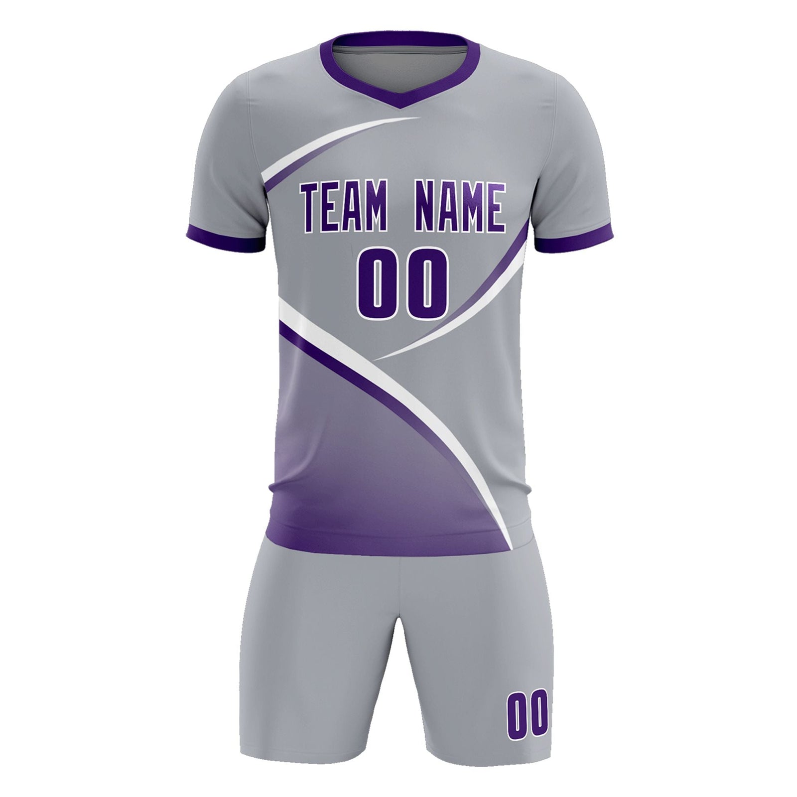 Custom Gray Purple Color Block Training Uniform For Men Soccer Sets Jersey