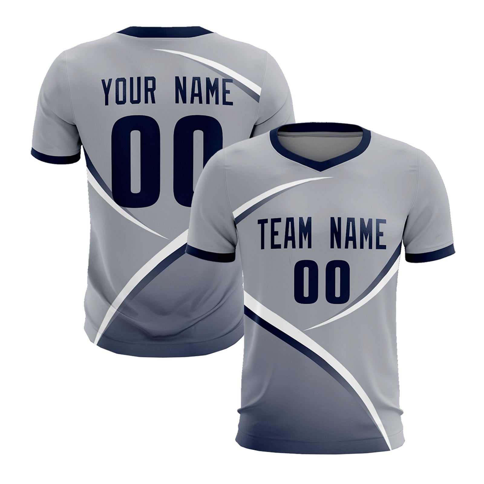 Custom Gray Navy Color Block Training Uniform For Men Soccer Sets Jersey