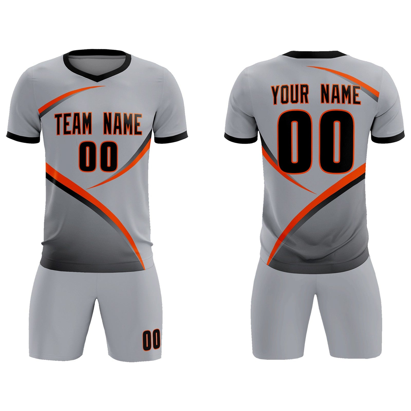 Custom Gray Black Color Block Training Uniform For Men Soccer Sets Jersey