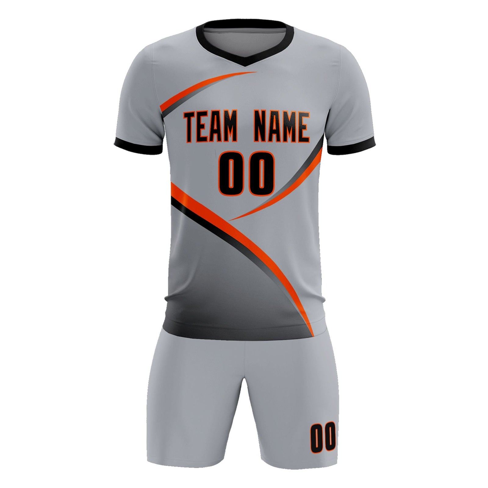 Custom Gray Black Color Block Training Uniform For Men Soccer Sets Jersey