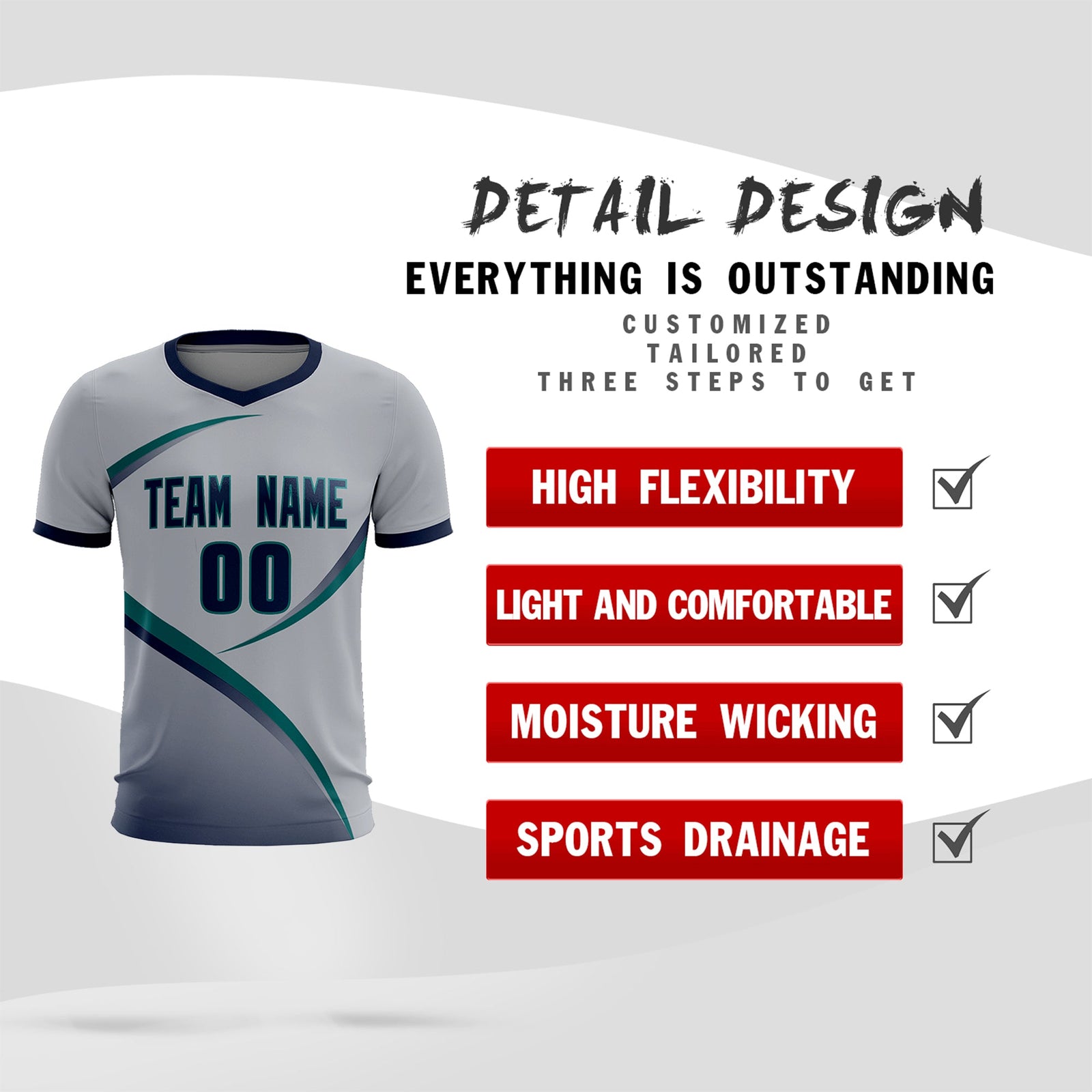 Custom Gray Navy Color Block Training Uniform For Men Soccer Sets Jersey