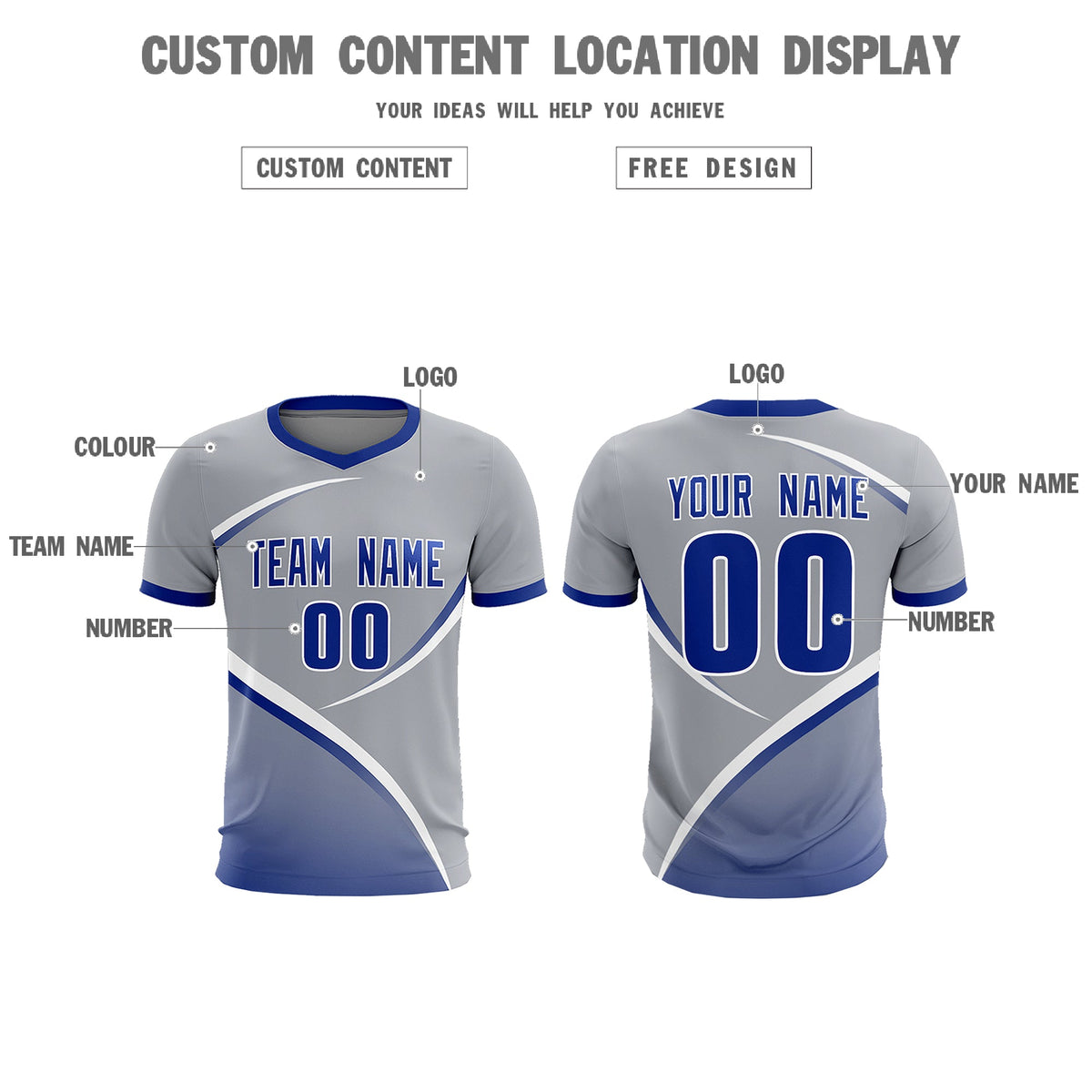 Custom Gray Royal Color Block Training Uniform For Men Soccer Sets Jersey