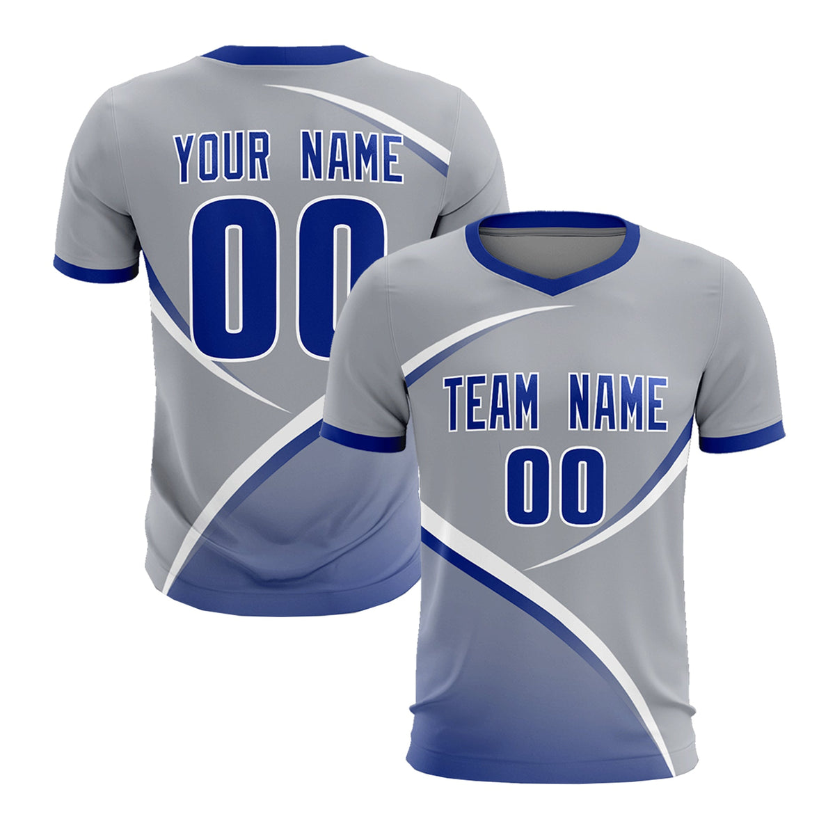 Custom Gray Royal Color Block Training Uniform For Men Soccer Sets Jersey