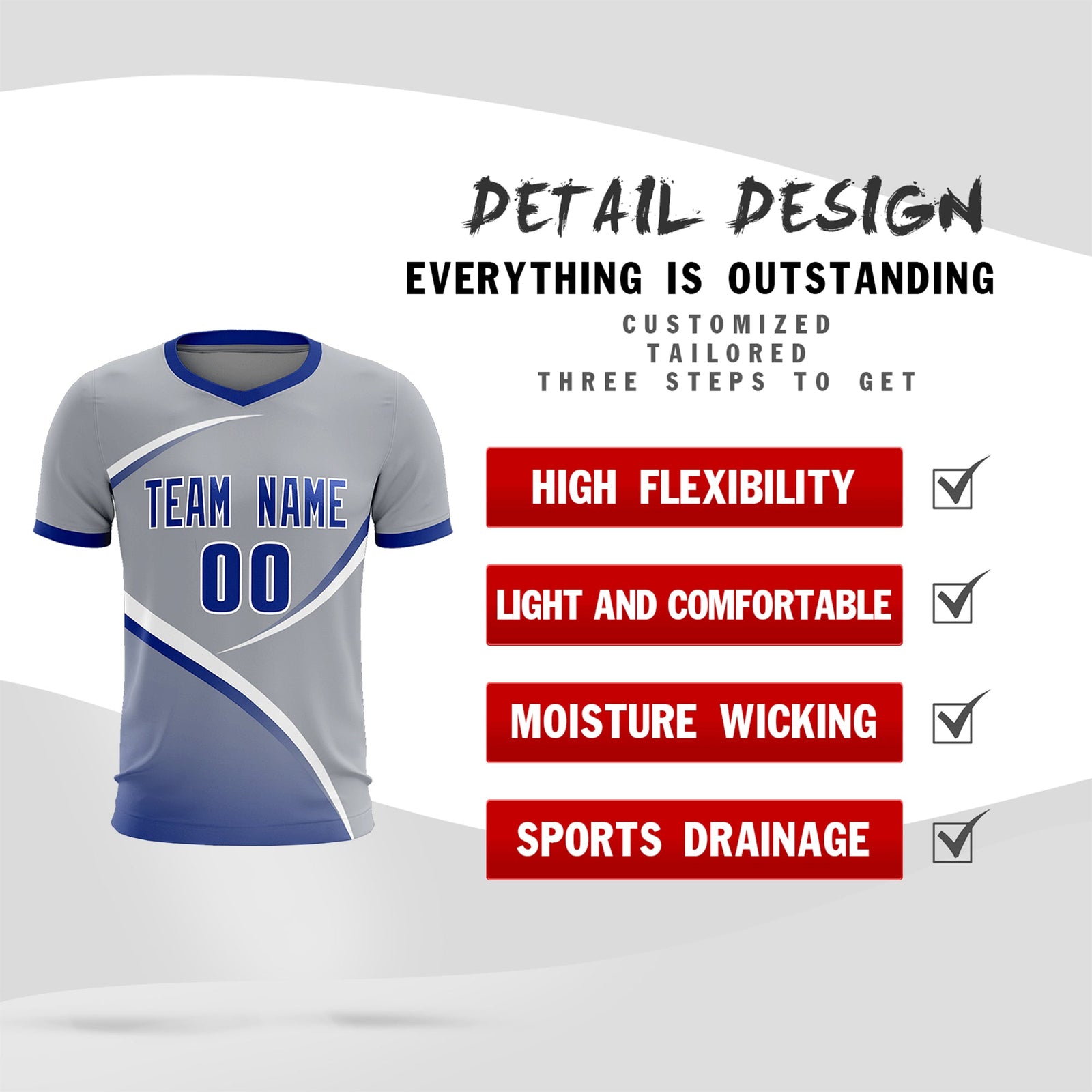 Custom Gray Royal Color Block Training Uniform For Men Soccer Sets Jersey