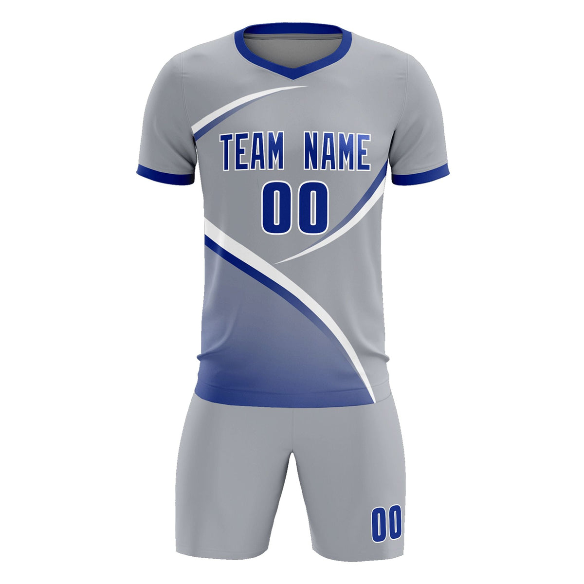 Custom Gray Royal Color Block Training Uniform For Men Soccer Sets Jersey