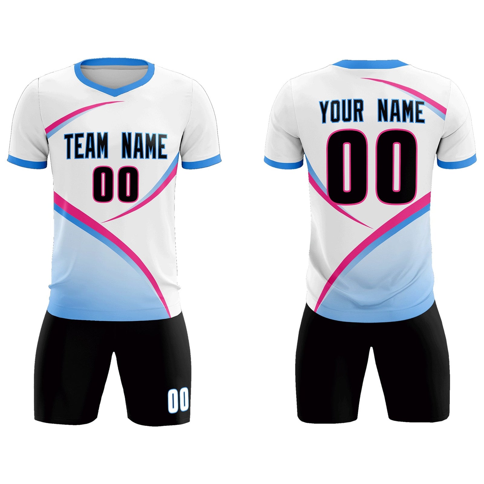 Custom White Powder Blue Color Block Training Uniform For Men Soccer Sets Jersey