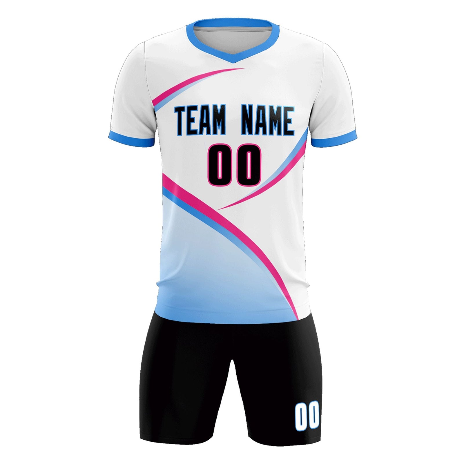 Custom White Powder Blue Color Block Training Uniform For Men Soccer Sets Jersey