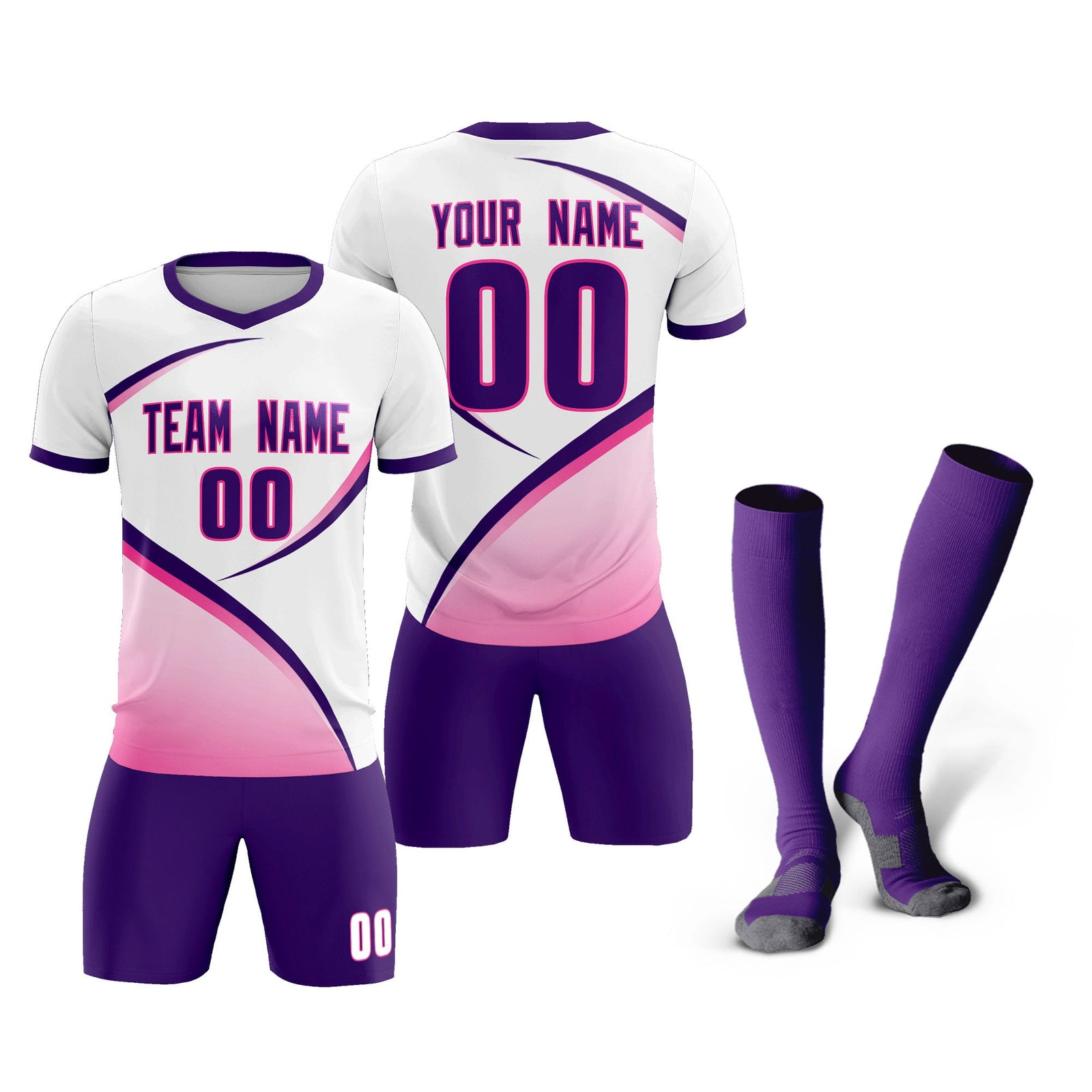 Custom White Purple Color Block Training Uniform For Men Soccer Sets Jersey