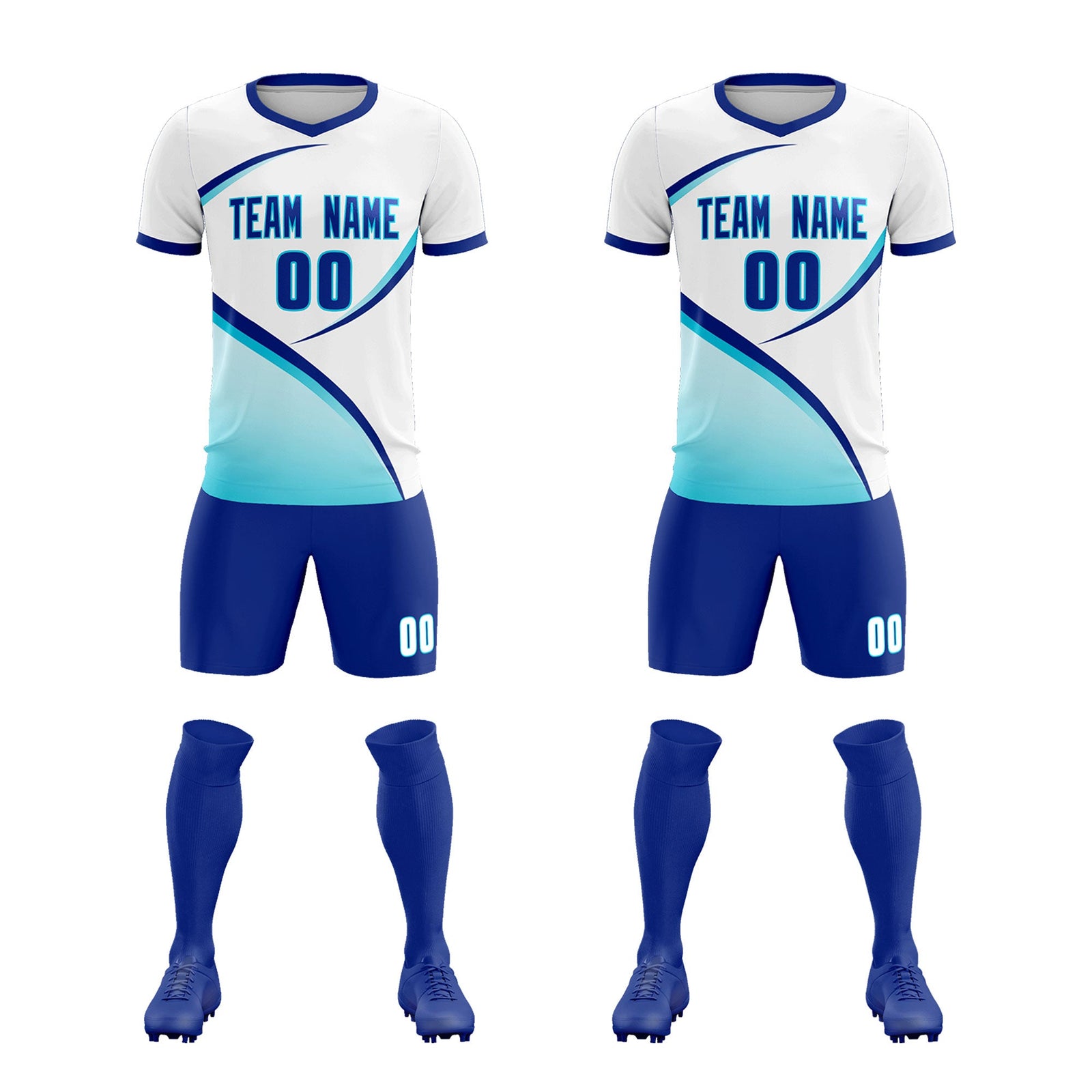 Custom White Sky Blue Color Block Training Uniform For Men Soccer Sets Jersey