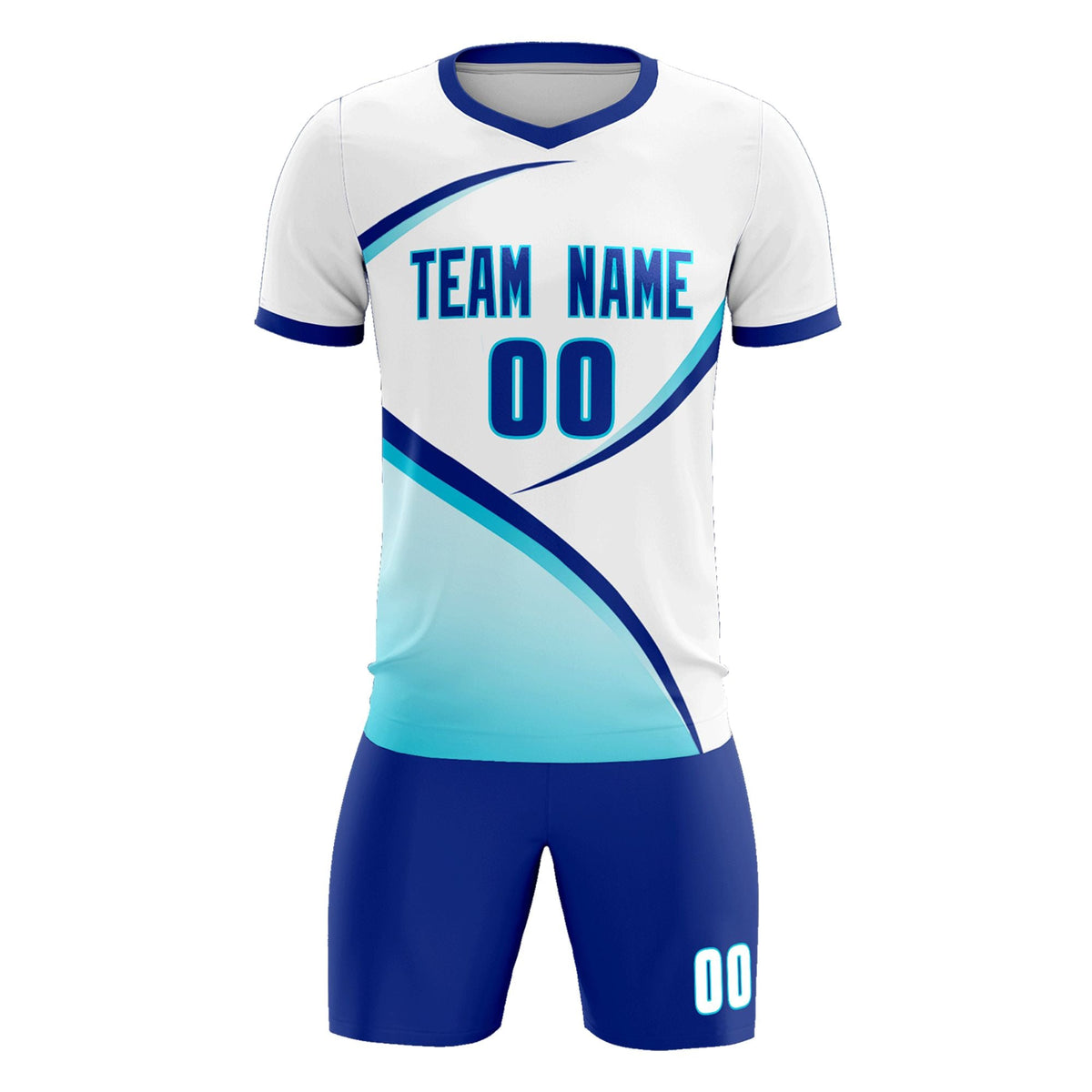 Custom White Sky Blue Color Block Training Uniform For Men Soccer Sets Jersey