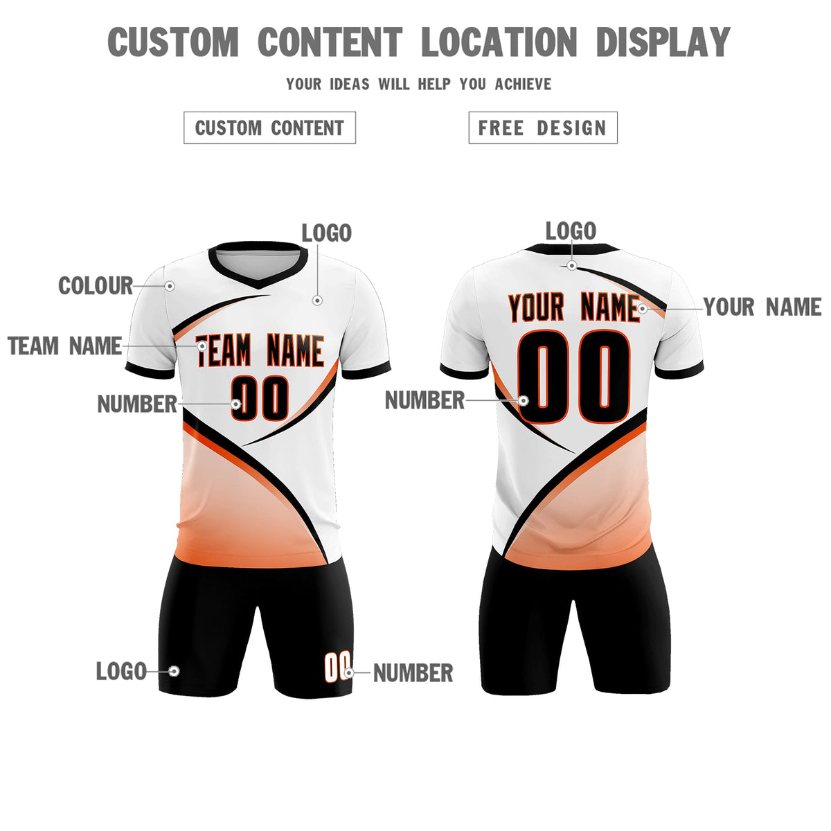 Custom White Black Color Block Training Uniform For Men Soccer Sets Jersey