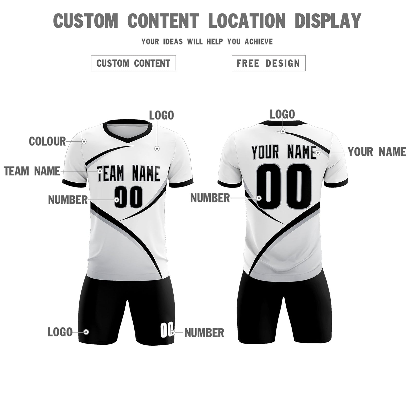 Custom White Black Color Block Training Uniform For Men Soccer Sets Jersey