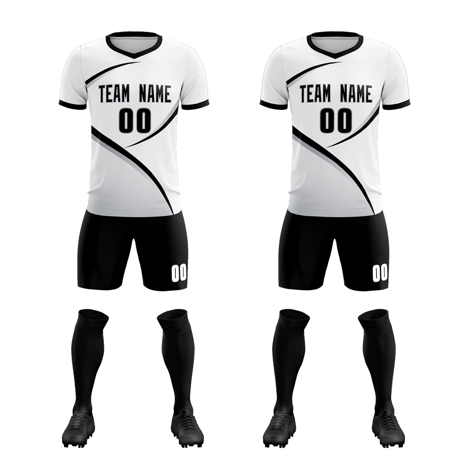 Custom White Black Color Block Training Uniform For Men Soccer Sets Jersey