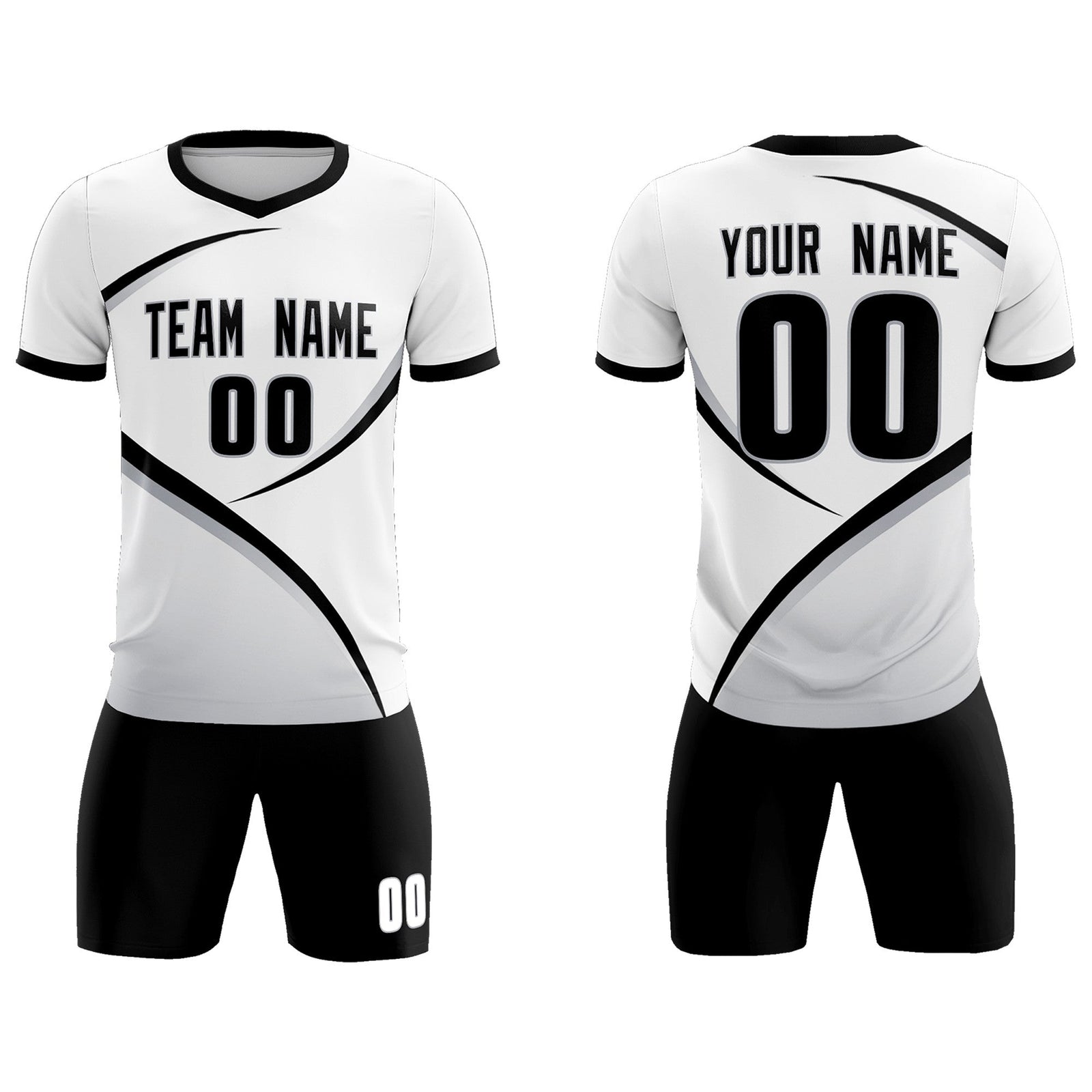 Custom White Black Color Block Training Uniform For Men Soccer Sets Jersey