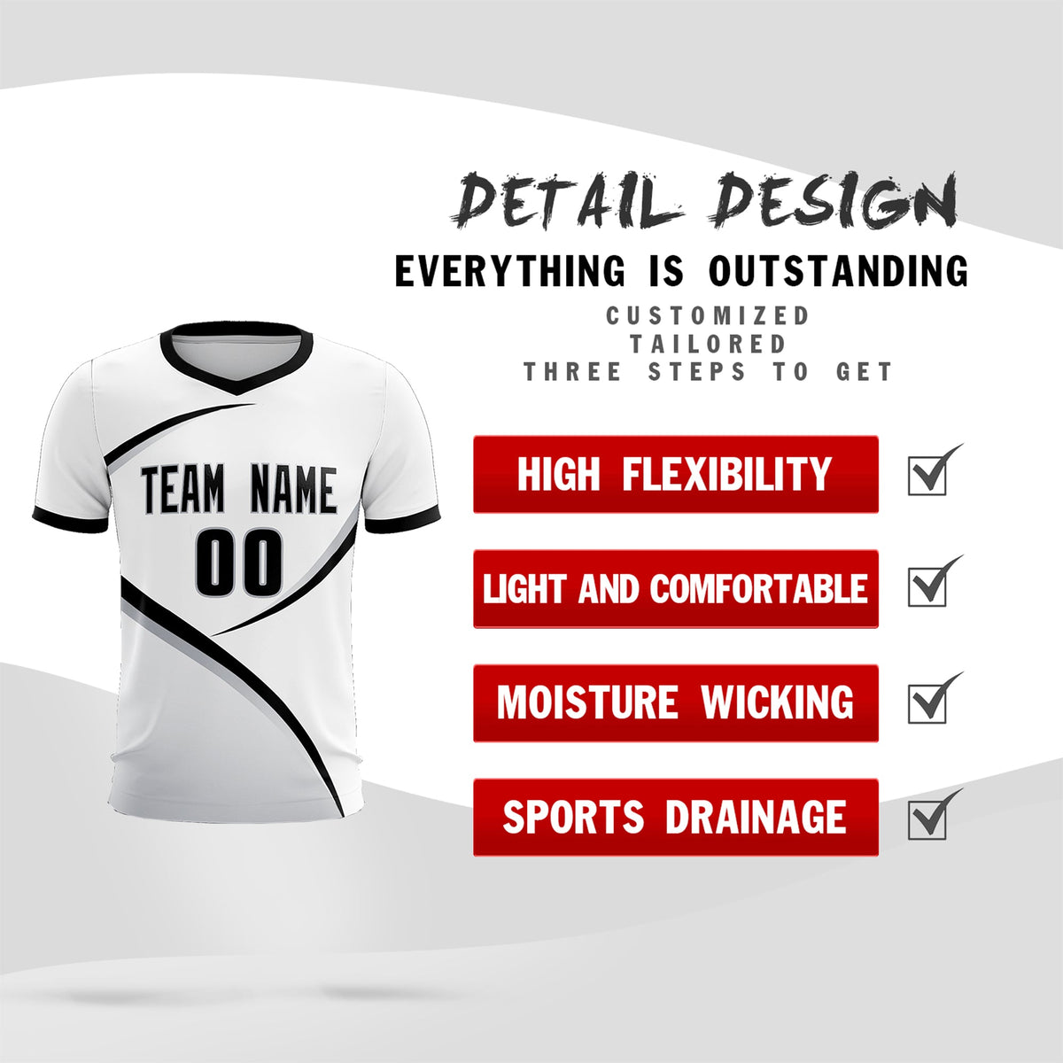 Custom White Black Color Block Training Uniform For Men Soccer Sets Jersey