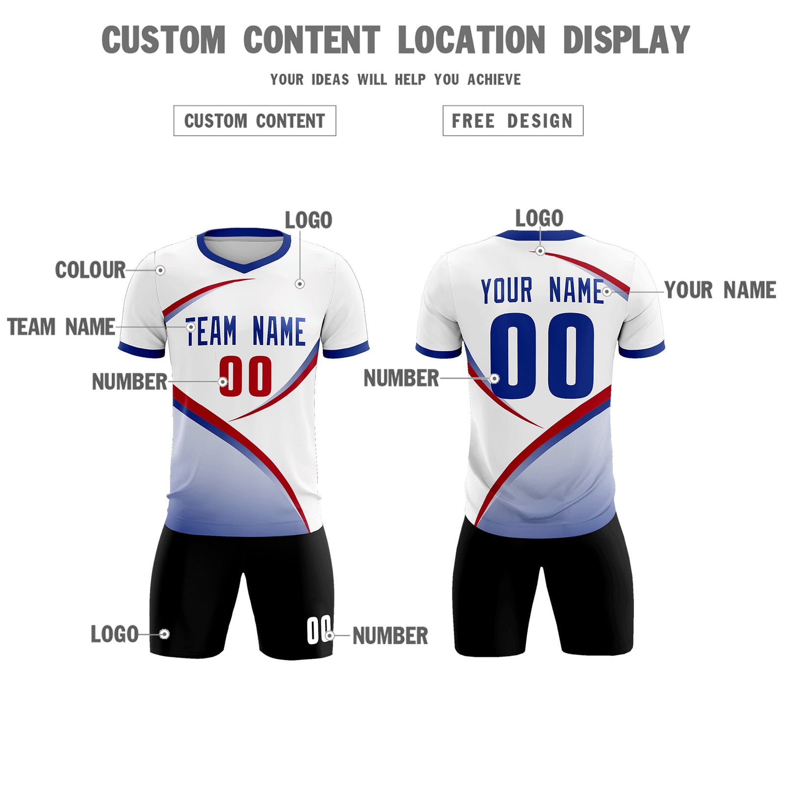 Custom White Royal Color Block Training Uniform For Men Soccer Sets Jersey