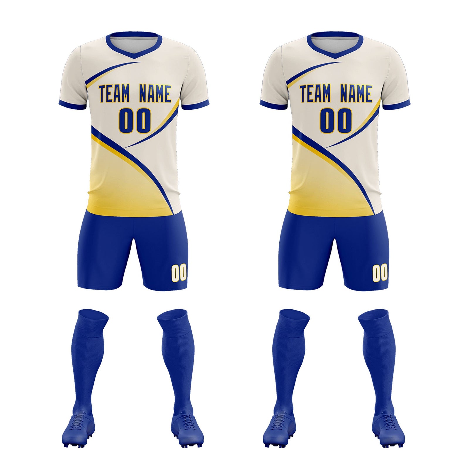 Custom Cream Royal Color Block Training Uniform For Men Soccer Sets Jersey