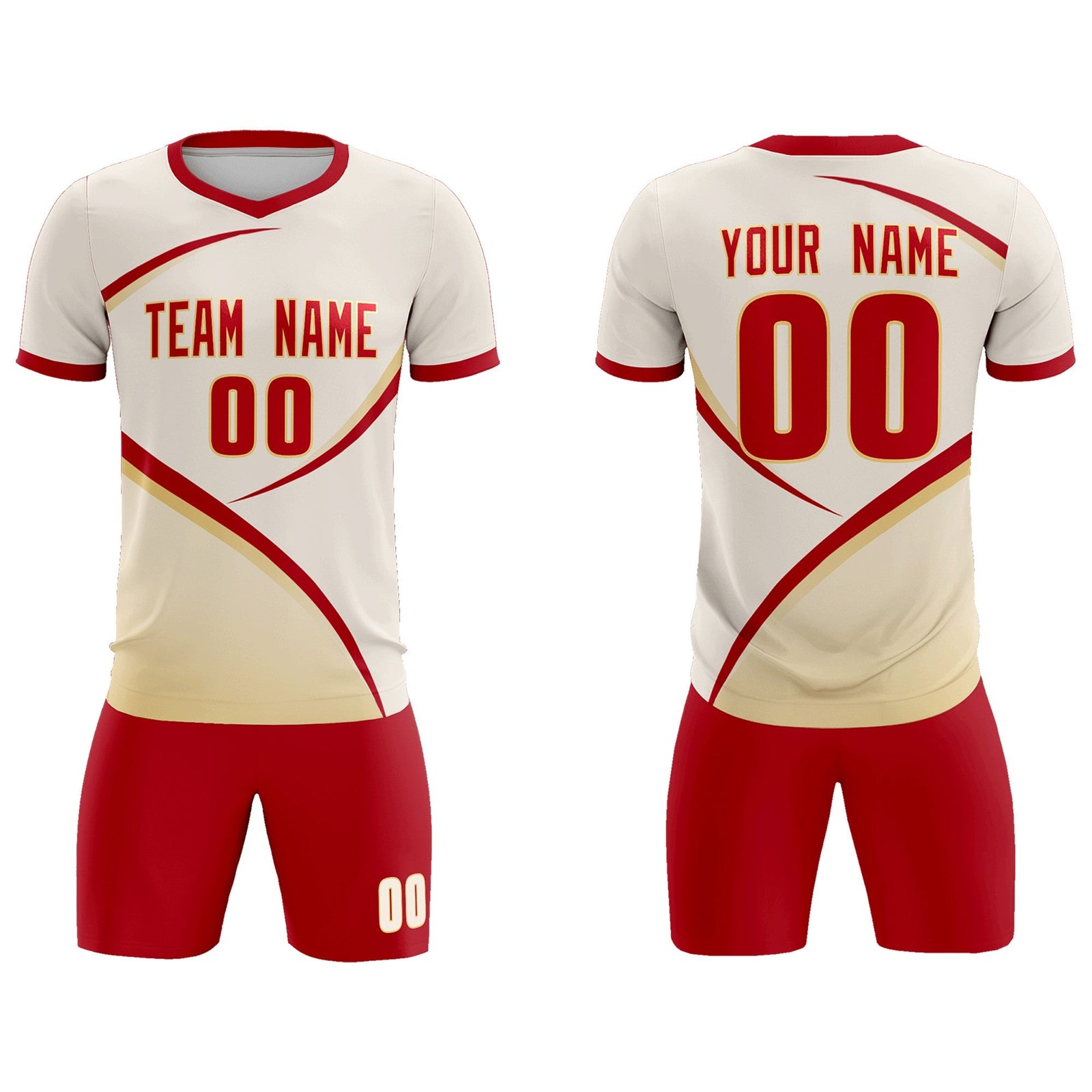 Custom Cream Red Color Block Training Uniform For Men Soccer Sets Jersey