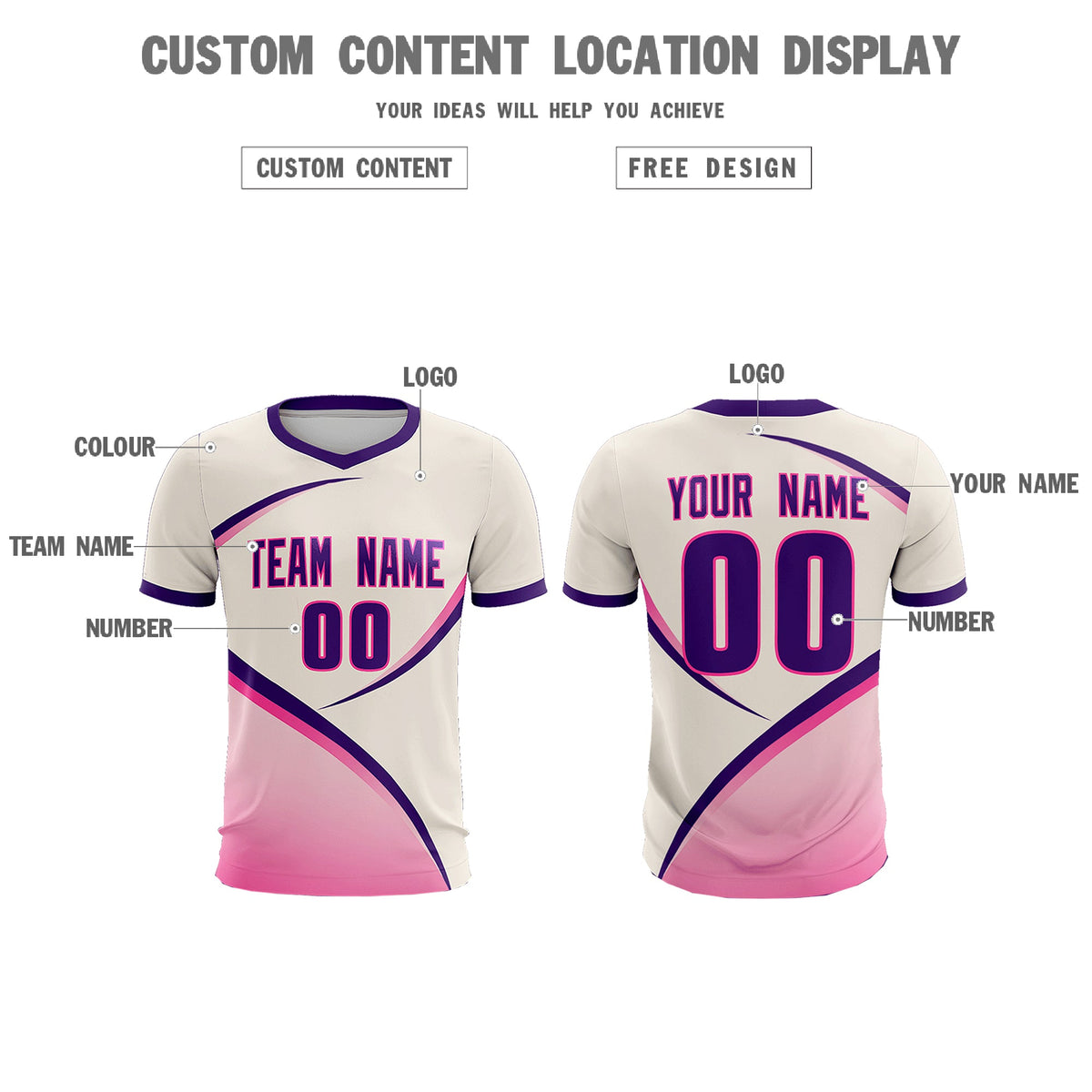 Custom Cream Purple Color Block Training Uniform For Men Soccer Sets Jersey