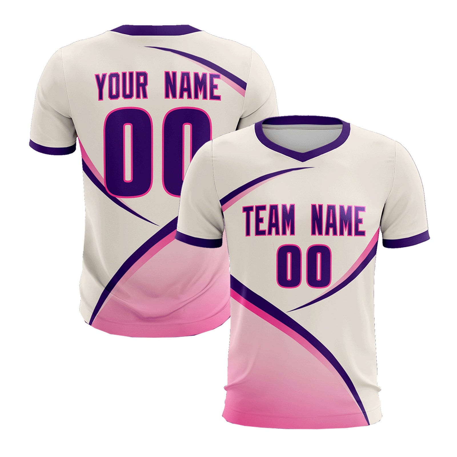 Custom Cream Purple Color Block Training Uniform For Men Soccer Sets Jersey
