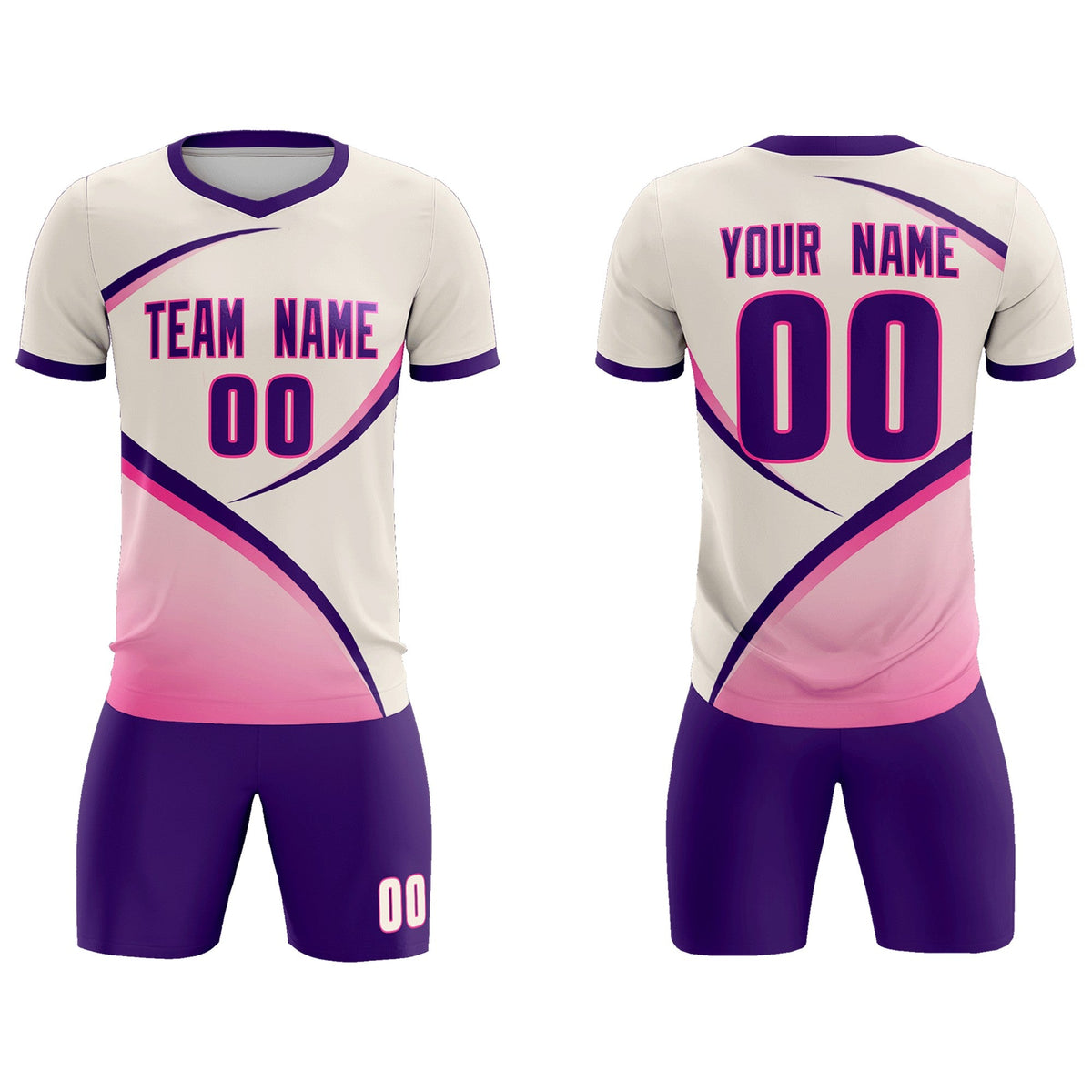 Custom Cream Purple Color Block Training Uniform For Men Soccer Sets Jersey