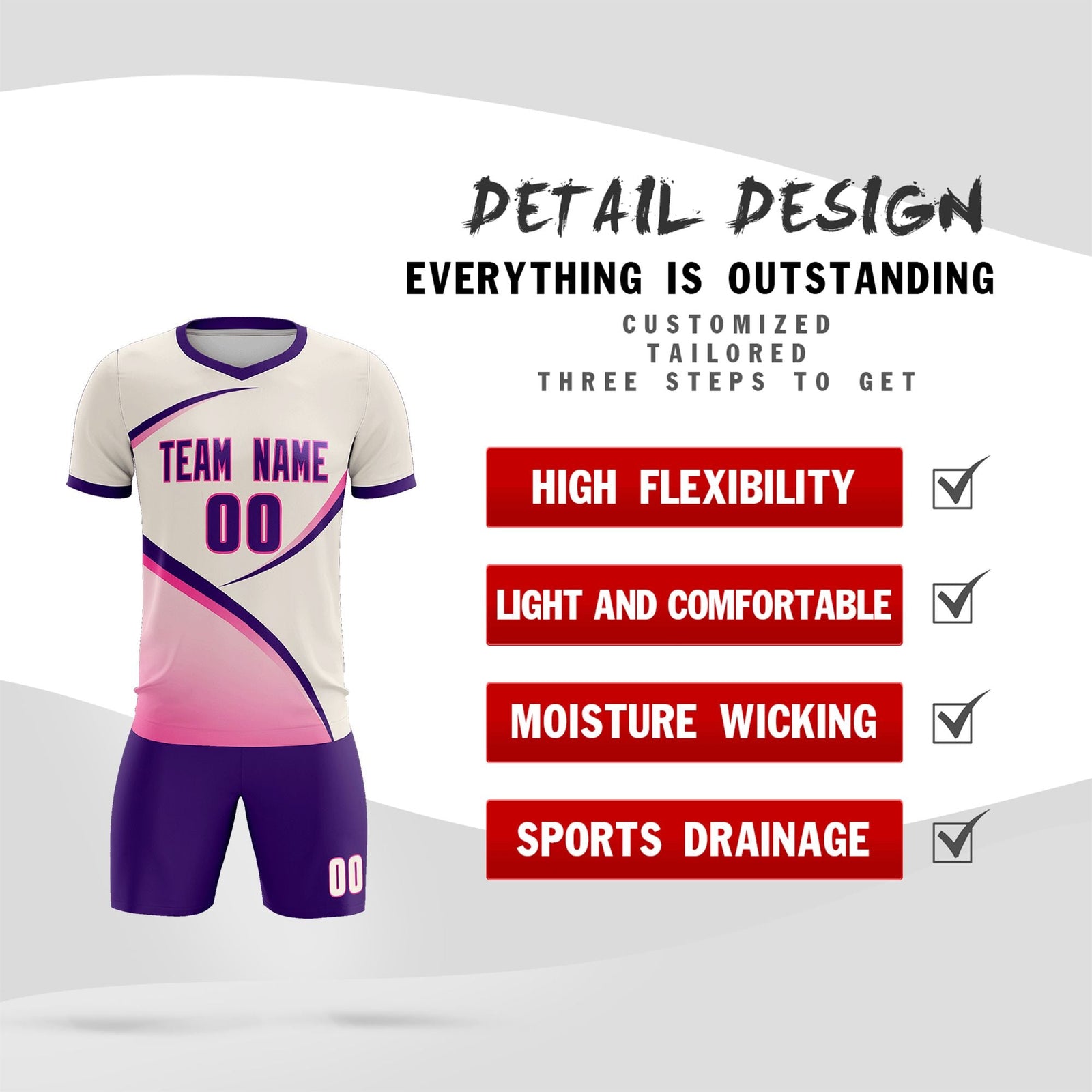 Custom Cream Purple Color Block Training Uniform For Men Soccer Sets Jersey