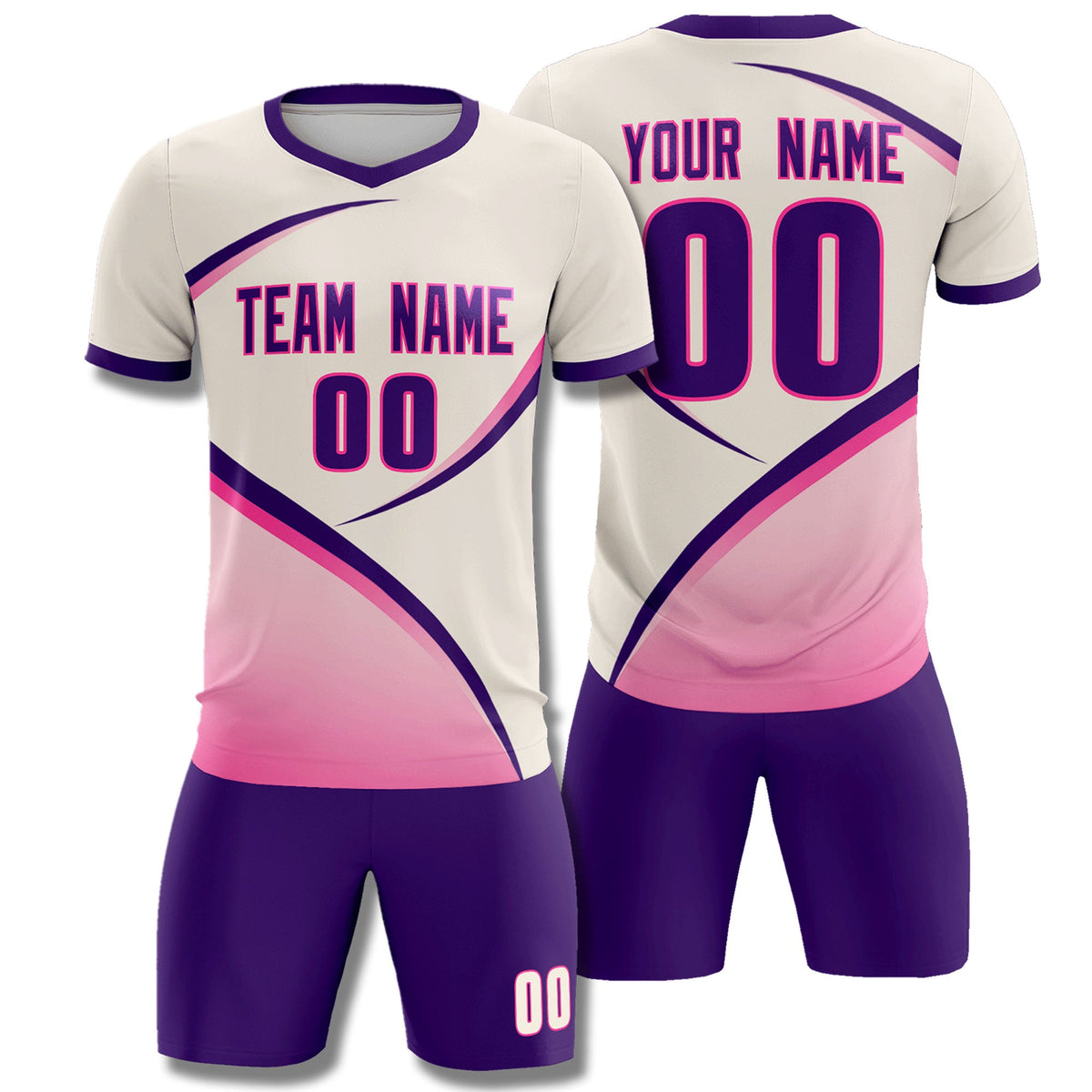 Custom Cream Purple Color Block Training Uniform For Men Soccer Sets Jersey
