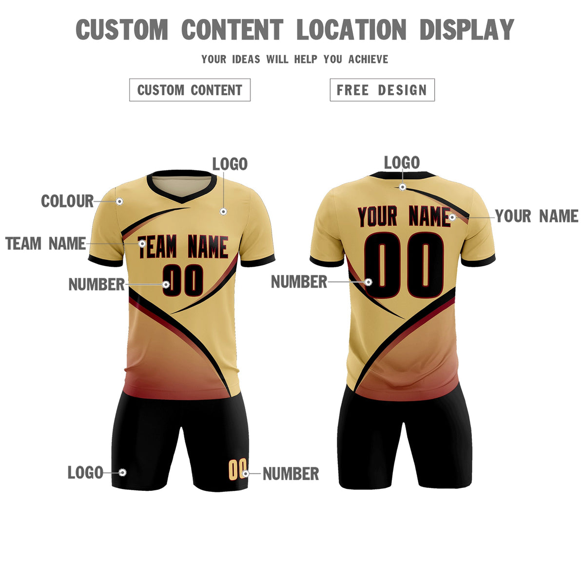Custom Khaki Black Color Block Training Uniform For Men Soccer Sets Jersey
